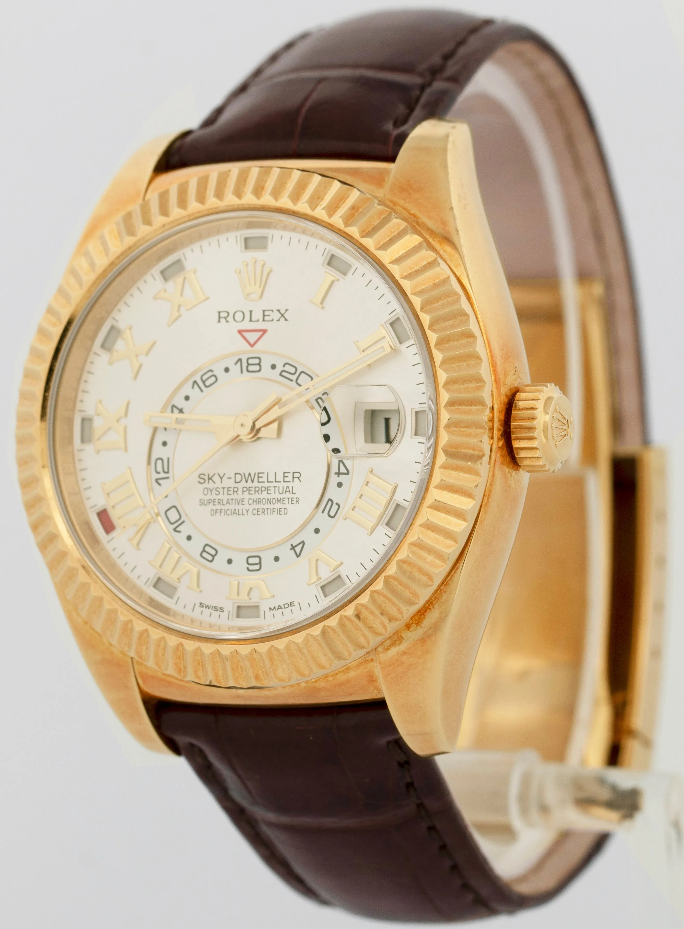 2017 PAPERS Rolex Sky-Dweller 42mm 18K Yellow Gold SILVER ROMAN 326138 Watch BOX
