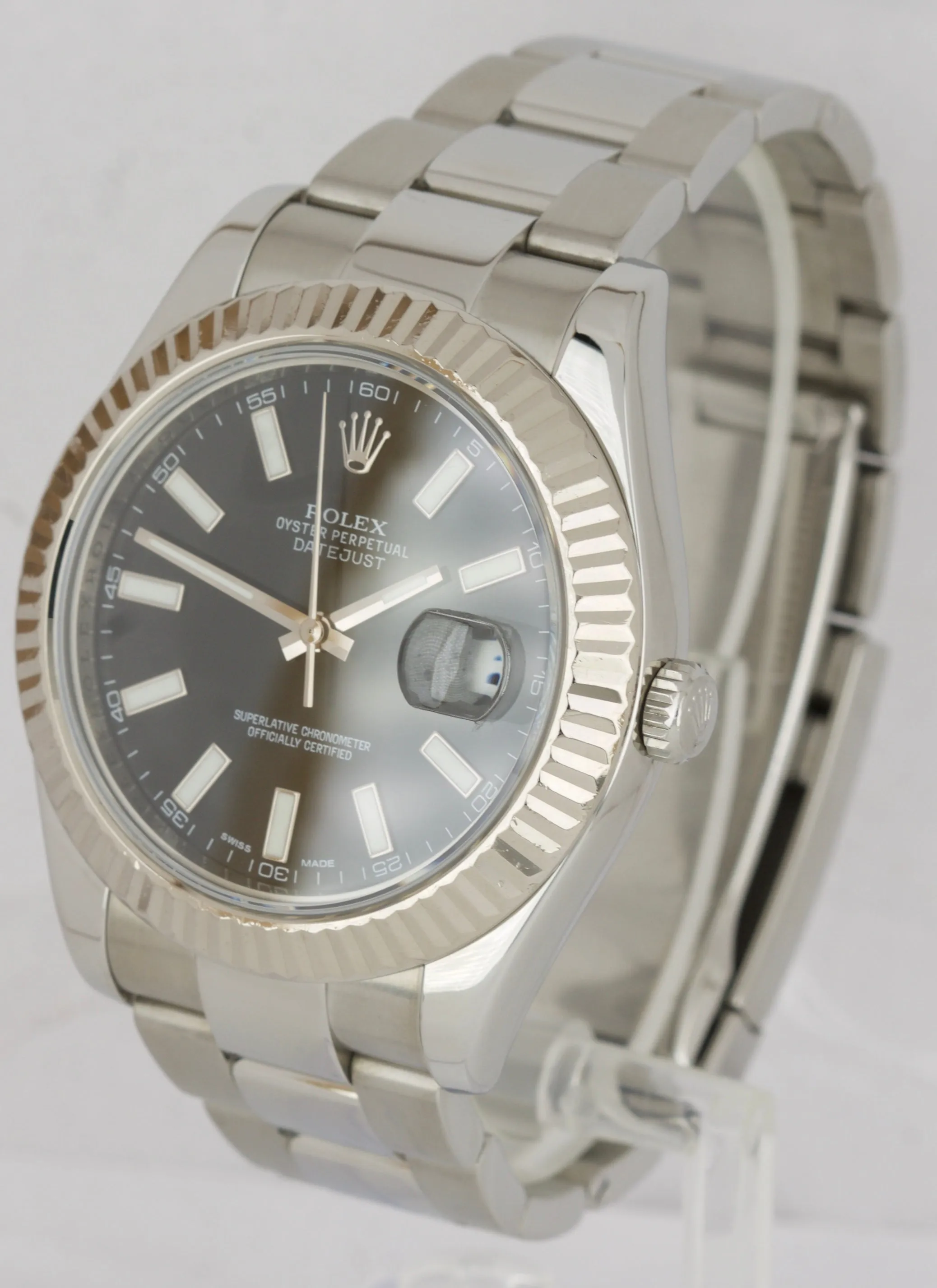 2017 Rolex Datejust II 2 Black Stainless Steel 41mm 18K White Gold Watch 116334