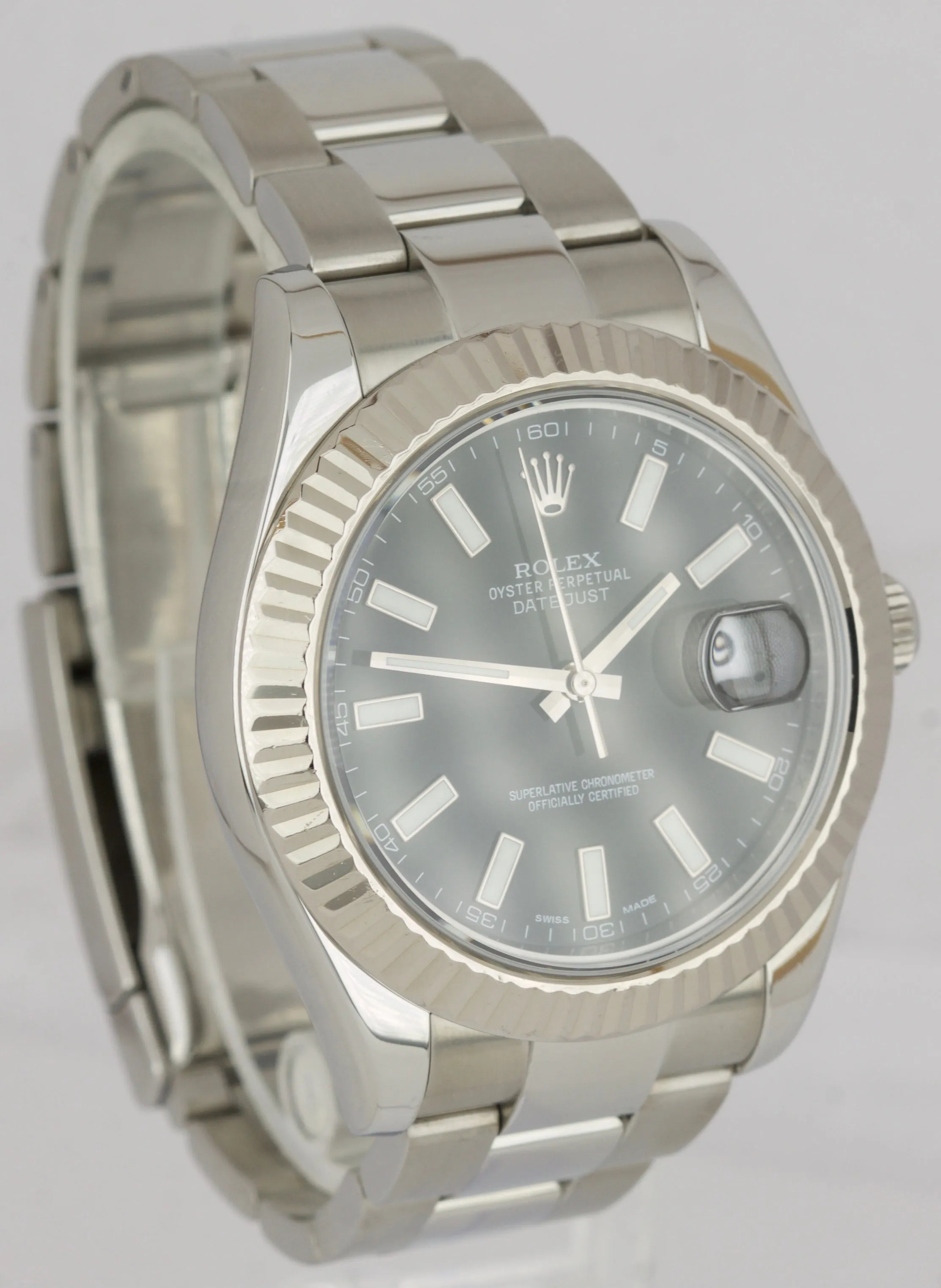 2017 Rolex Datejust II 2 Black Stainless Steel 41mm 18K White Gold Watch 116334