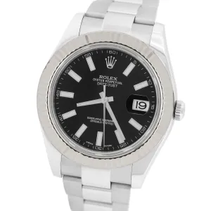 2017 Rolex Datejust II 2 Black Stainless Steel 41mm 18K White Gold Watch 116334