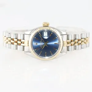 2019 Service Ladies Rolex 26mm 6917 Two Tone Gold Steel Blue Stick Dial Watch