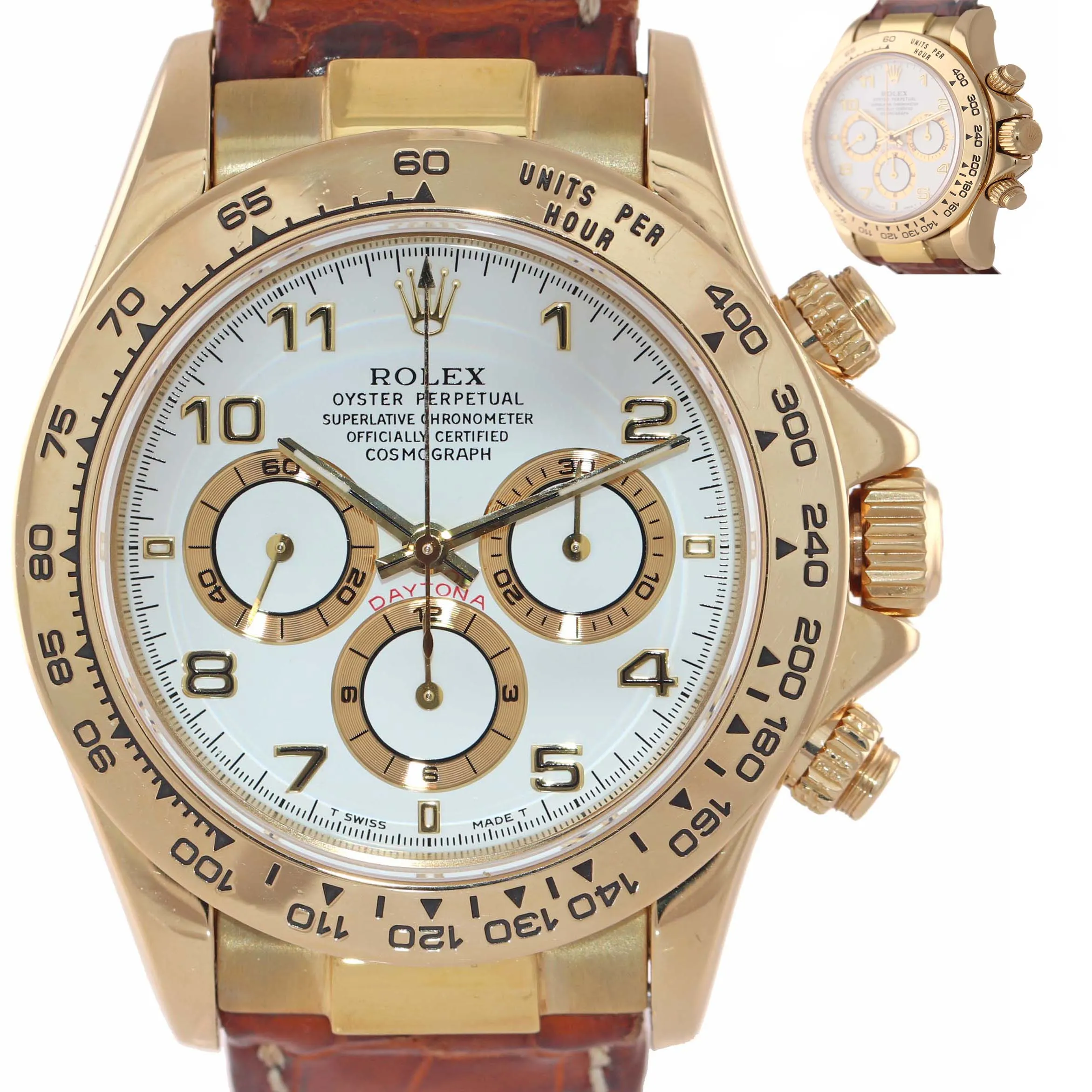 2019 SERVICE MINT Rolex Daytona Zenith 16518 White Arabic 18k Yellow Gold Watch