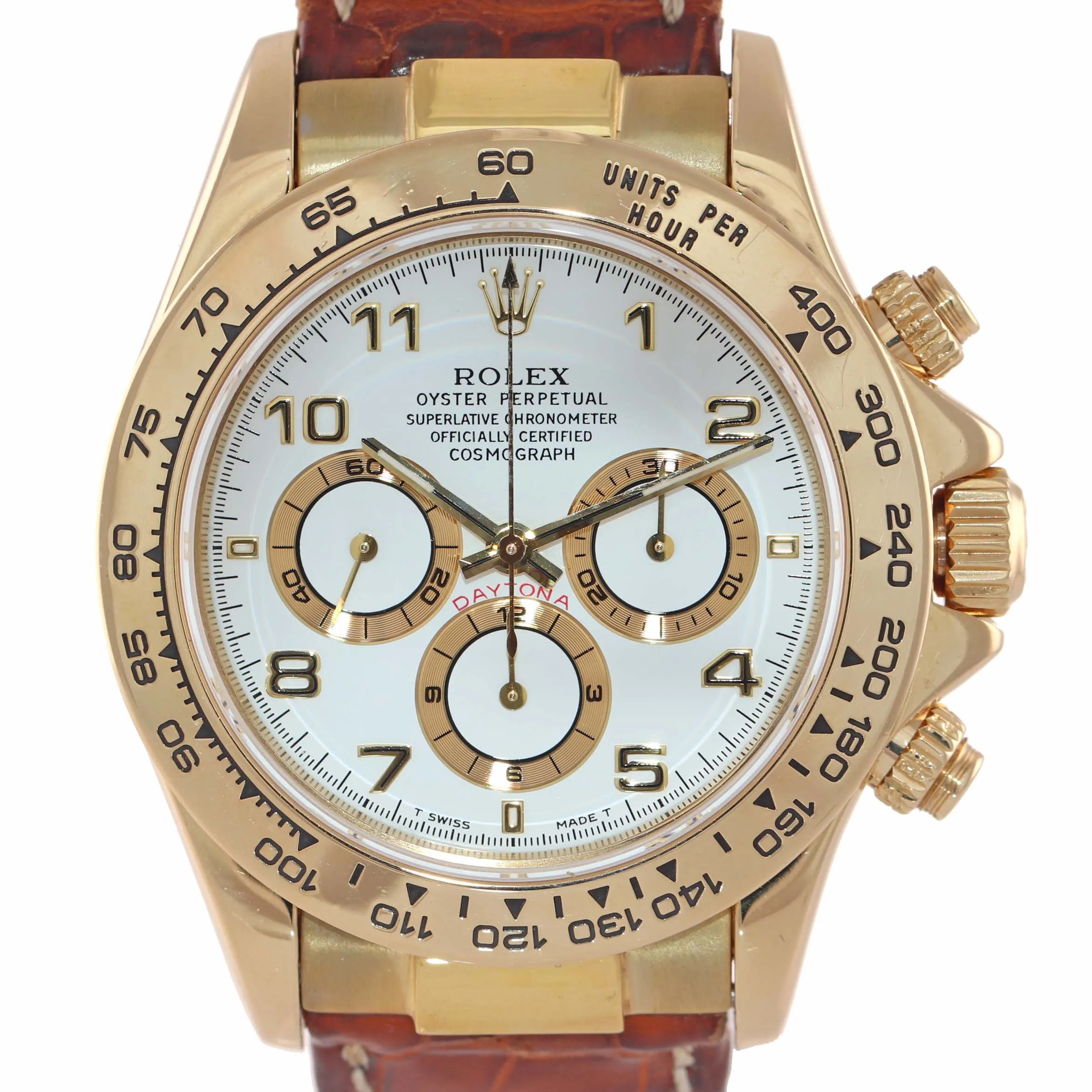 2019 SERVICE MINT Rolex Daytona Zenith 16518 White Arabic 18k Yellow Gold Watch