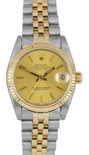 2019 SERVICED Rolex DateJust 31mm Midsize TwoTone 18K Gold 68273 Champagne Watch