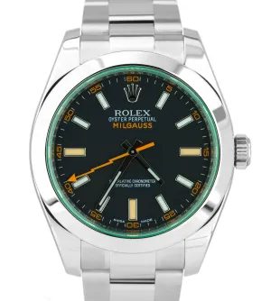 2020 MINT Rolex Milgauss Green Anniversary 116400 GV / V Stainless Black Watch