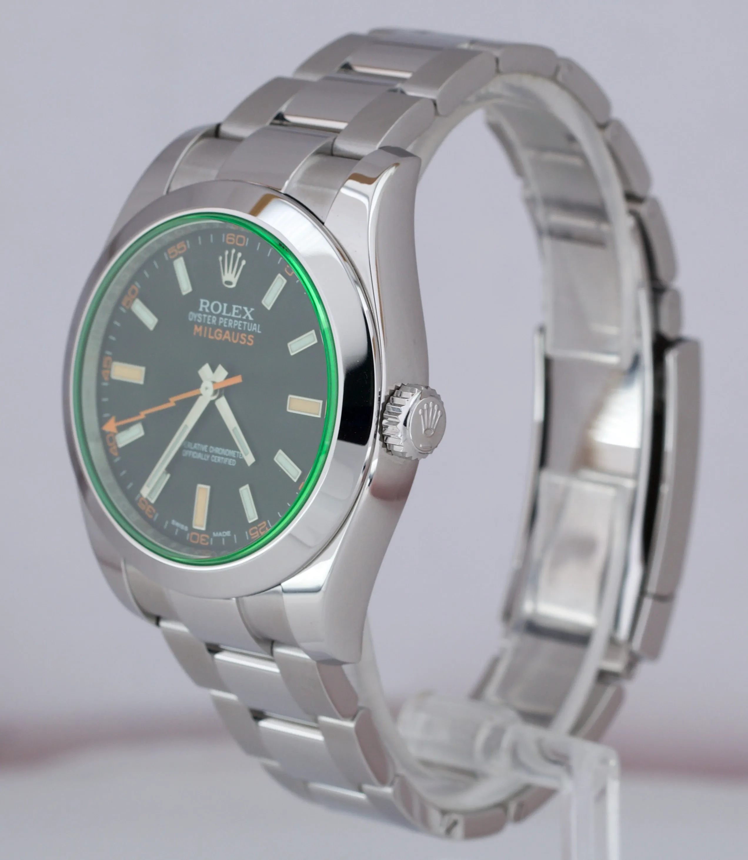 2020 MINT Rolex Milgauss Green Anniversary 116400 GV / V Stainless Black Watch