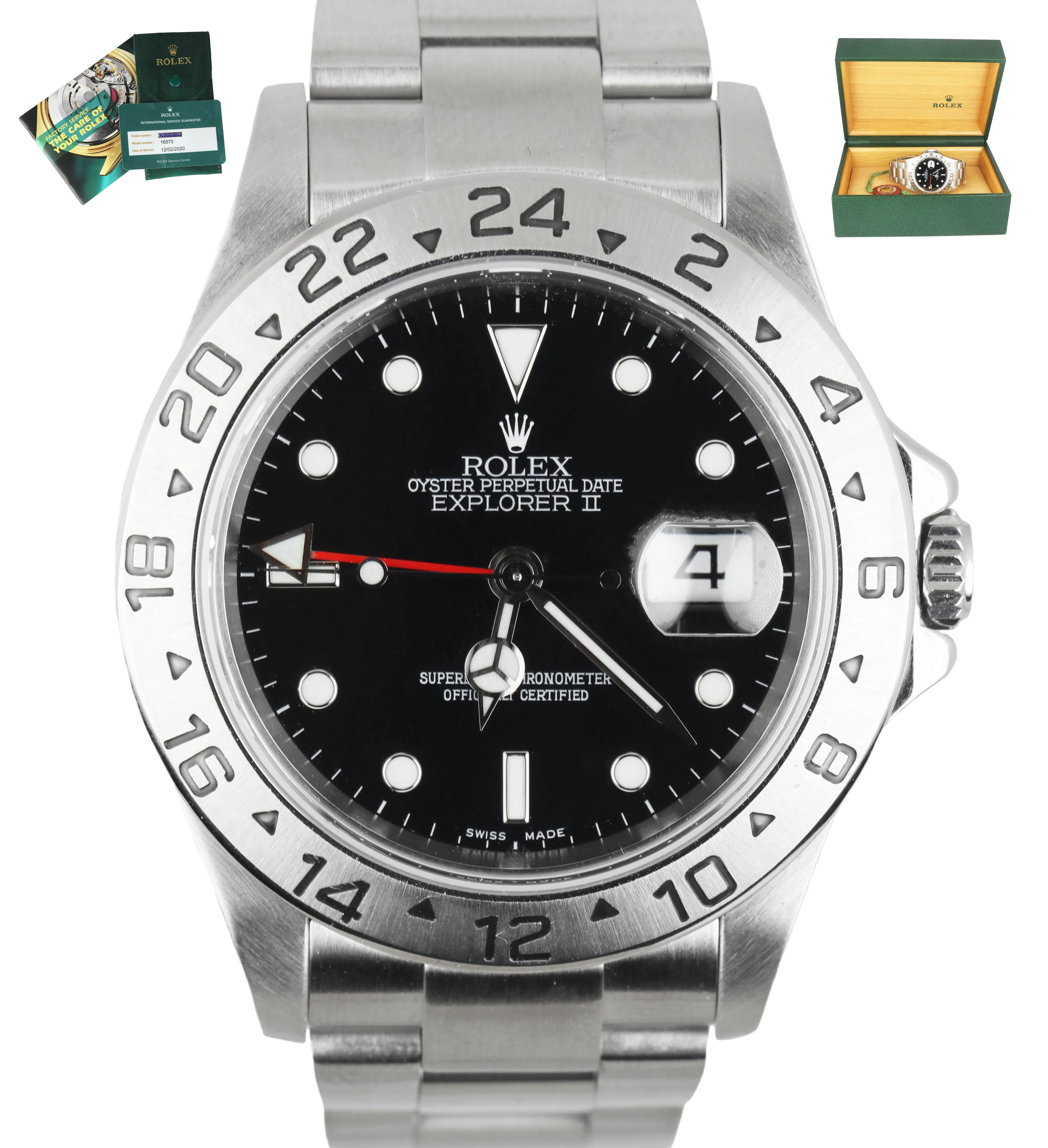 2020 ROLEX SERVICE RSC Explorer II 16570 Stainless 40mm GMT Automatic Black