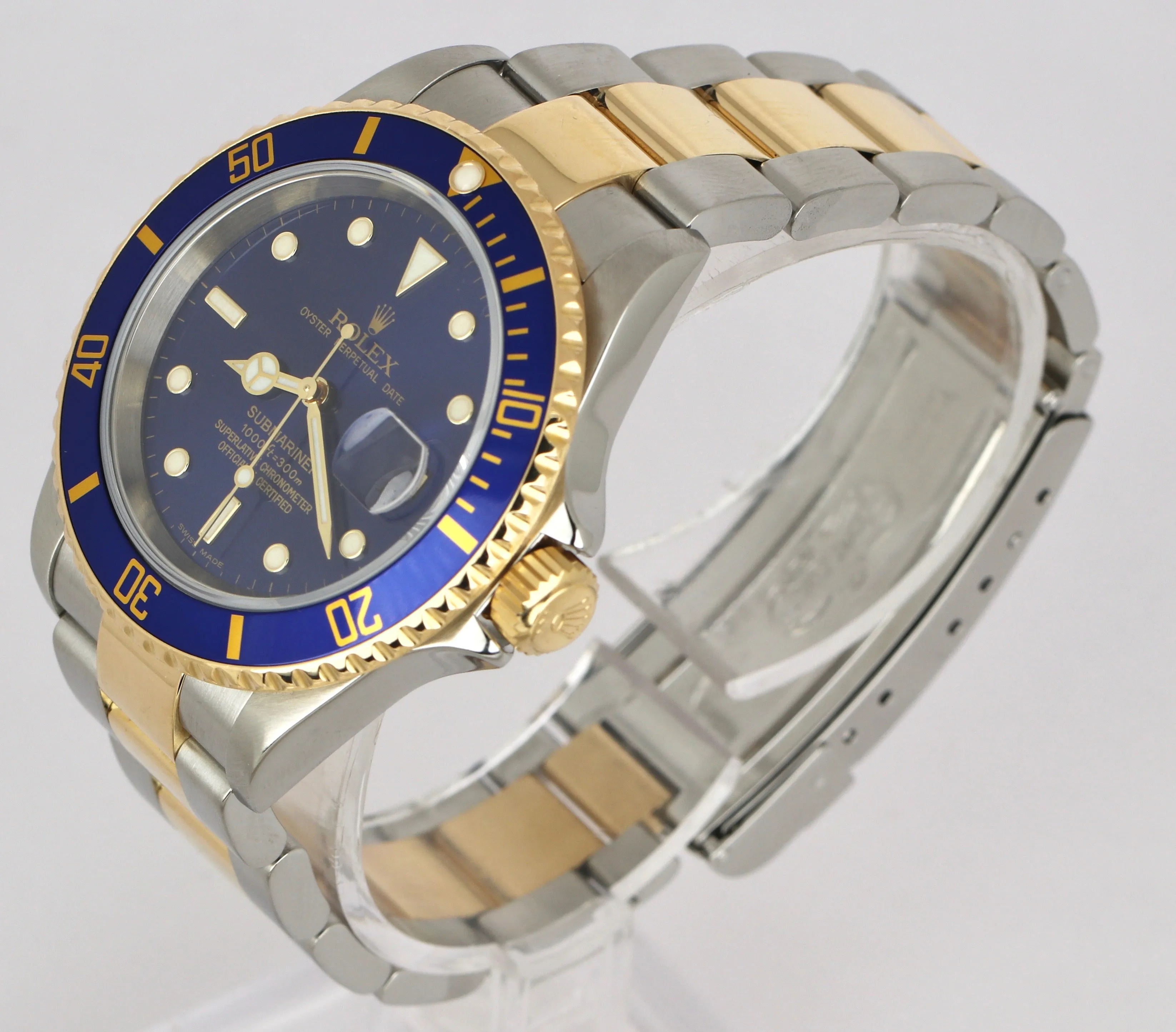 2020 ROLEX SERVICE RSC Submariner Date Blue 16613 Two-Tone 18K Gold No-Holes SEL