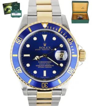 2020 ROLEX SERVICE RSC Submariner Date Blue 16613 Two-Tone 18K Gold No-Holes SEL