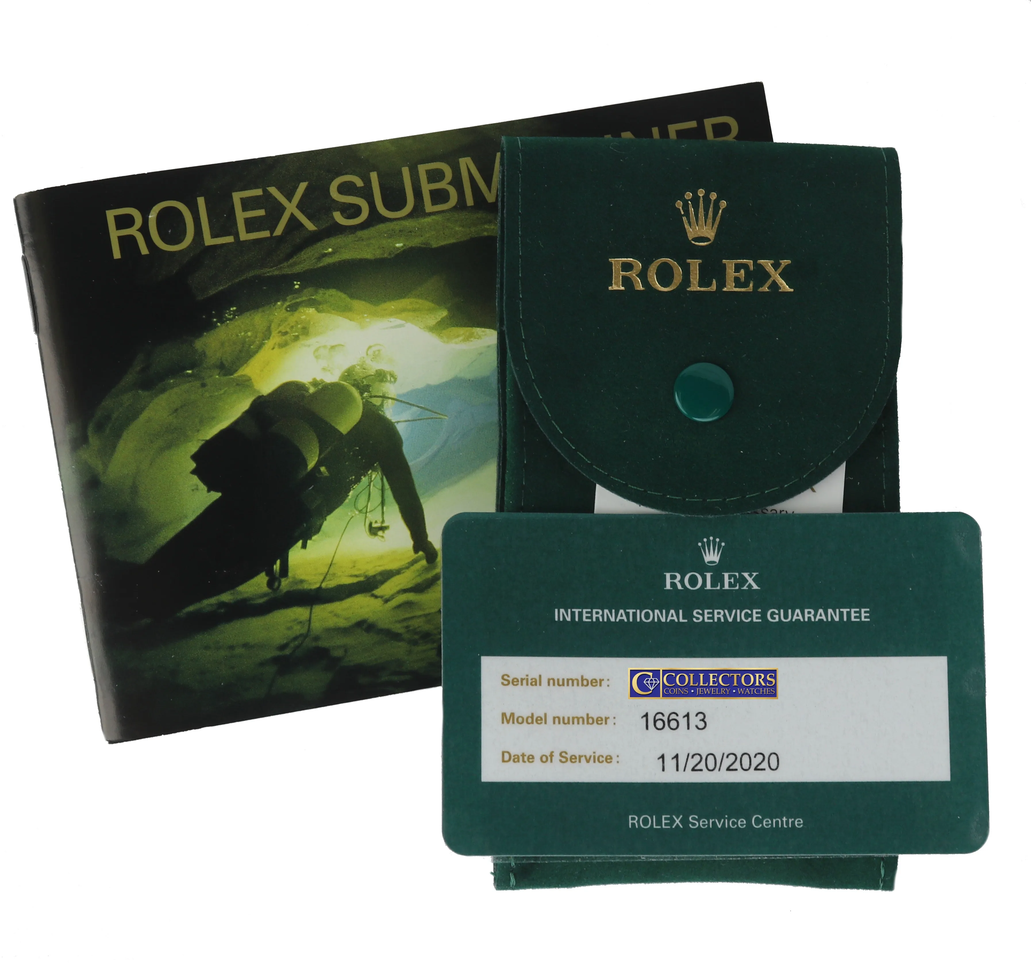 2020 ROLEX SERVICE RSC Submariner Date Blue 16613 Two-Tone 18K Gold No-Holes SEL