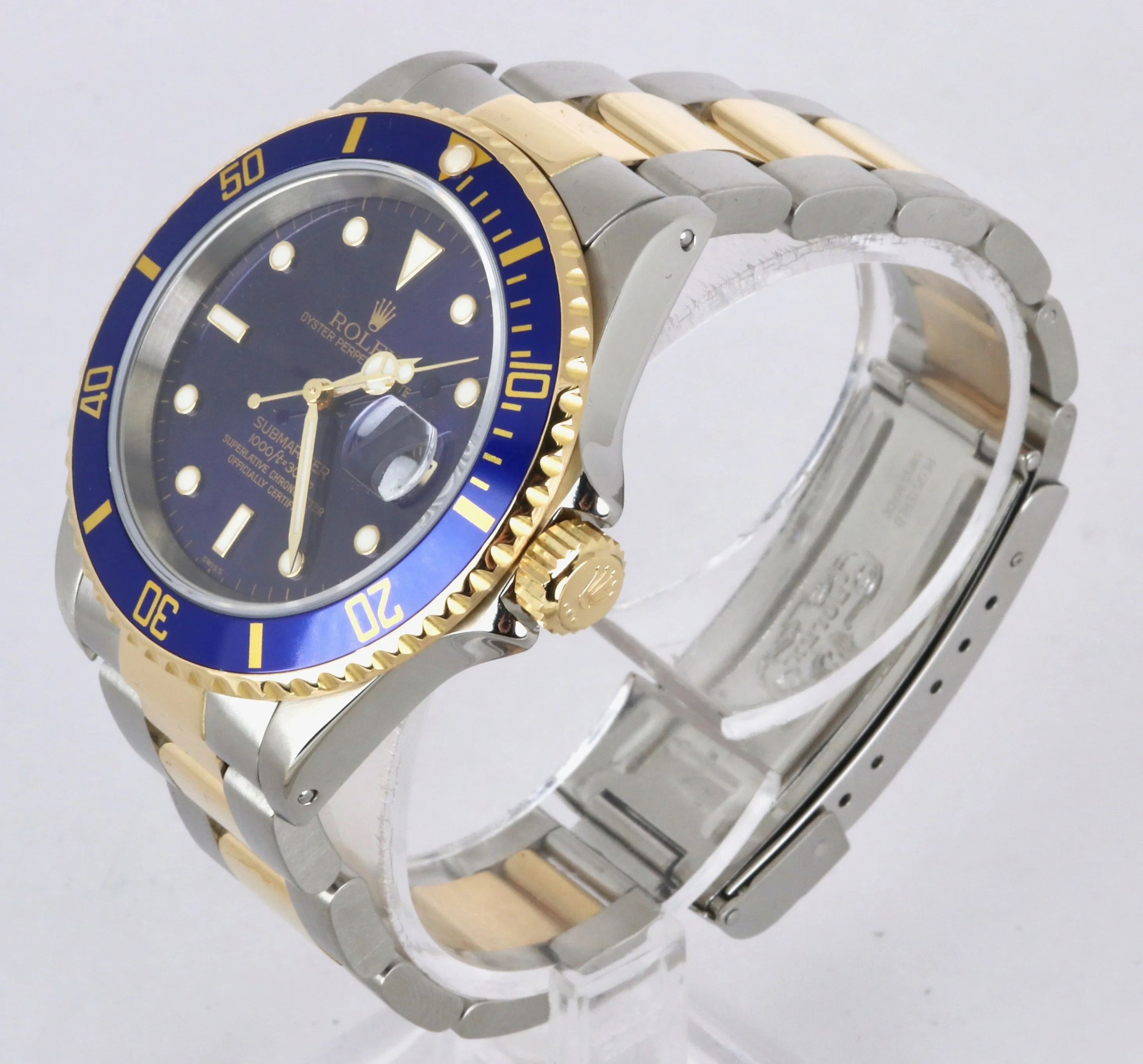 2020 ROLEX SERVICE Submariner SWISS ONLY Date Blue 16613 Two-Tone 18K Gold 1999