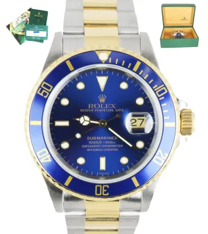 2020 ROLEX SERVICE Submariner SWISS ONLY Date Blue 16613 Two-Tone 18K Gold 1999