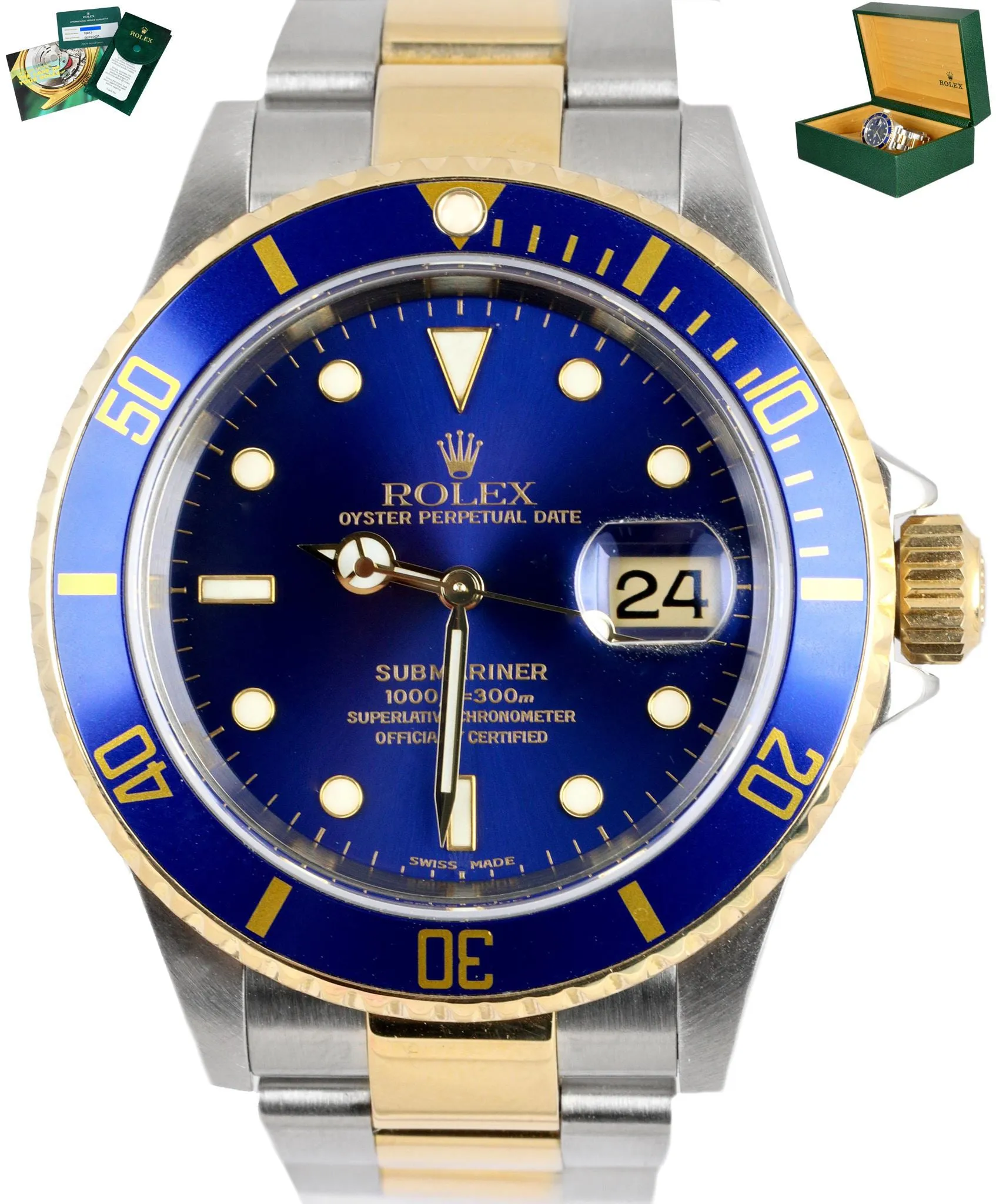 2021 ROLEX SERVICE RSC Submariner Date Blue 16613 Two-Tone 18K Gold SEL 2000