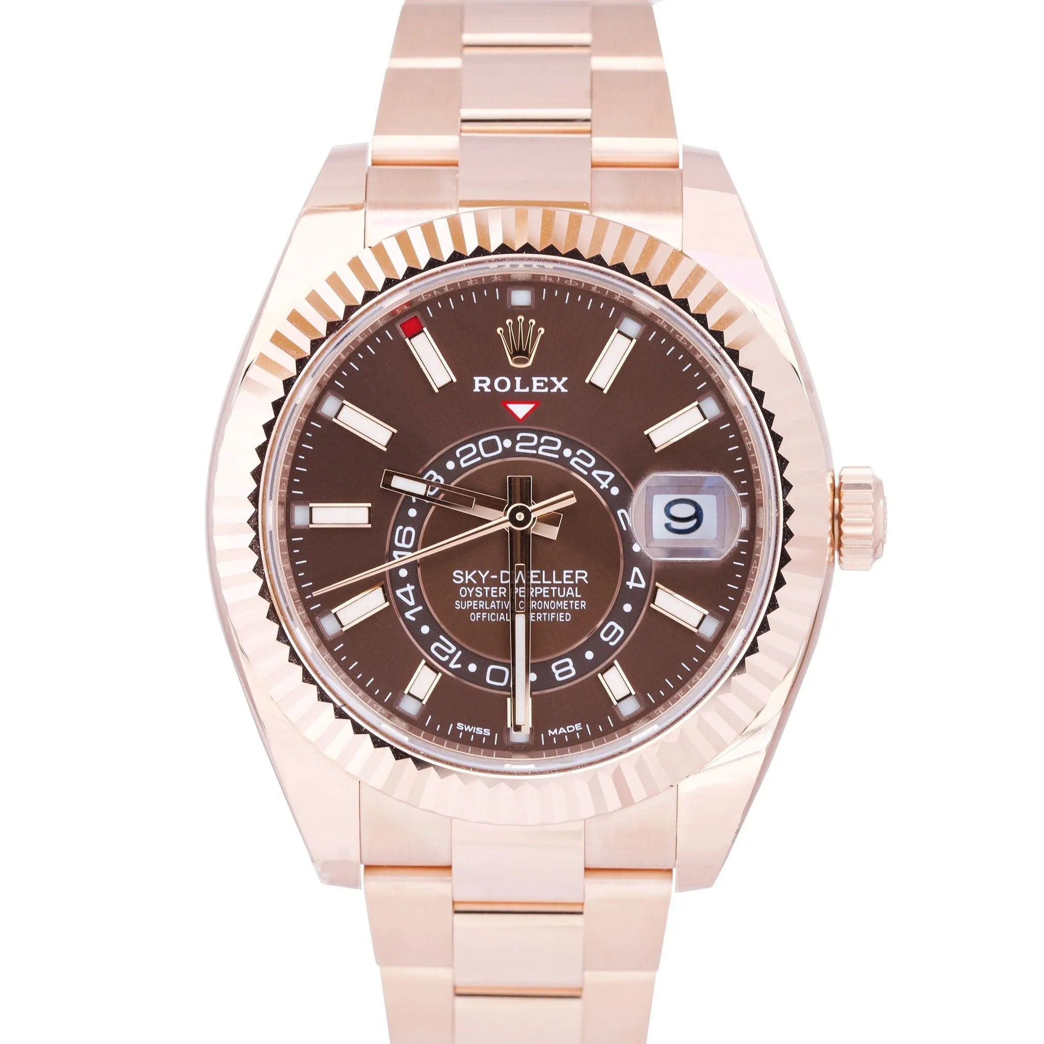 2021 Rolex Sky-Dweller 42mm 18K Rose Gold Chocolate Index 326935 Watch B P