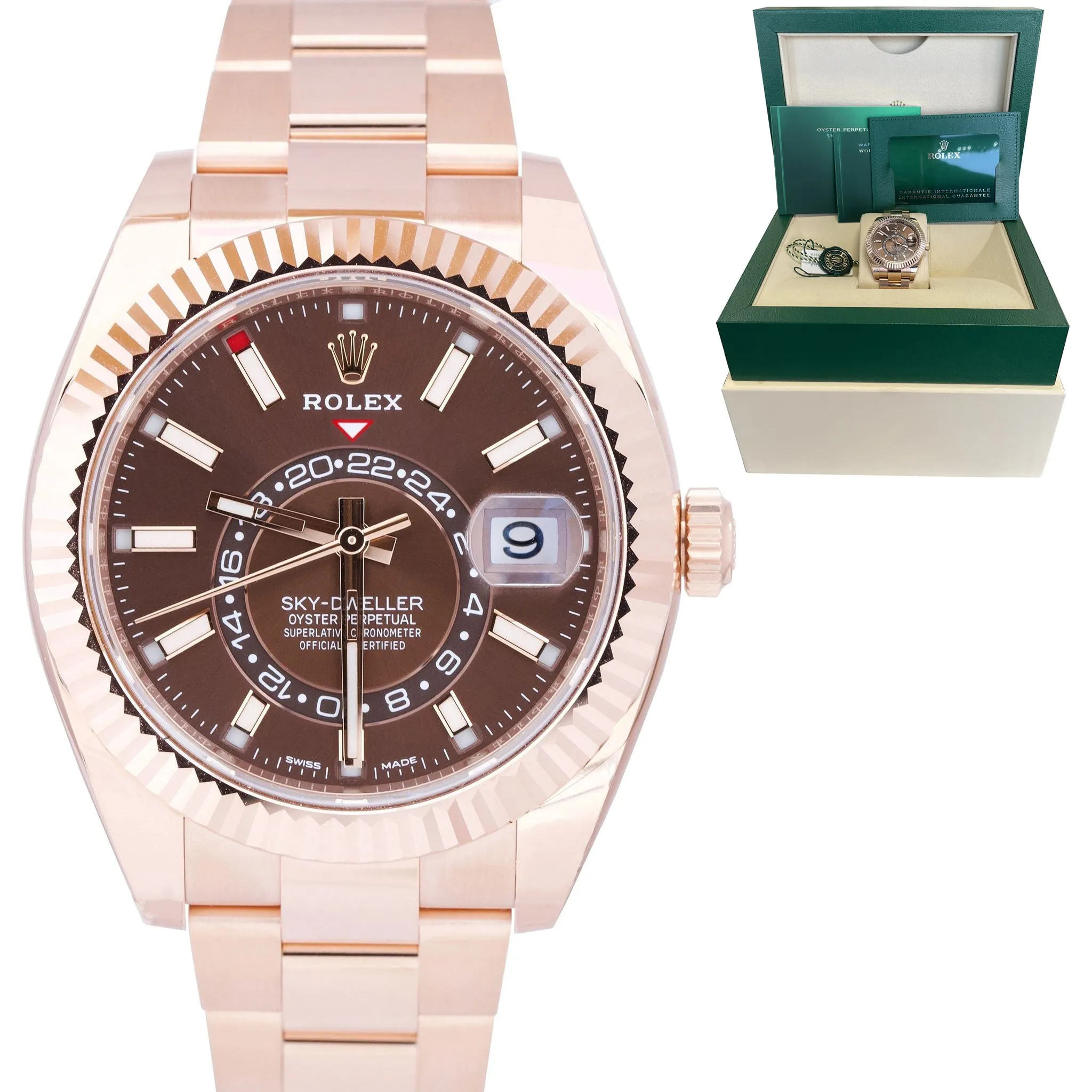 2021 Rolex Sky-Dweller 42mm 18K Rose Gold Chocolate Index 326935 Watch B P