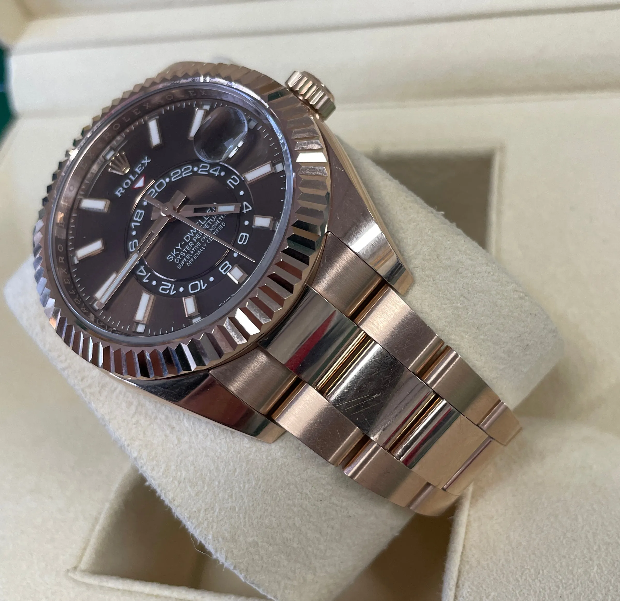 2021 Rolex Sky-Dweller 42mm 18K Rose Gold Chocolate Index 326935 Watch B P