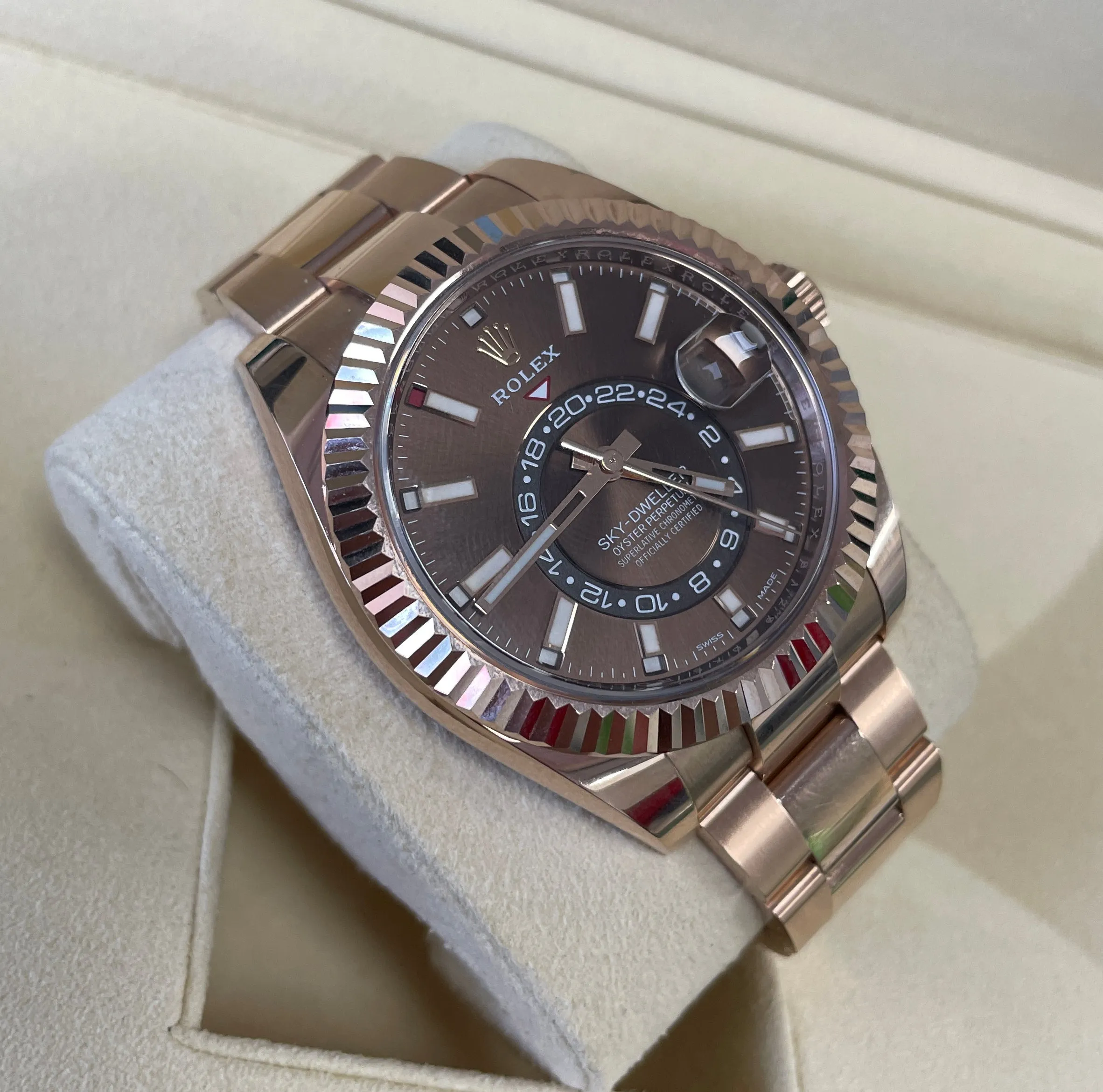 2021 Rolex Sky-Dweller 42mm 18K Rose Gold Chocolate Index 326935 Watch B P