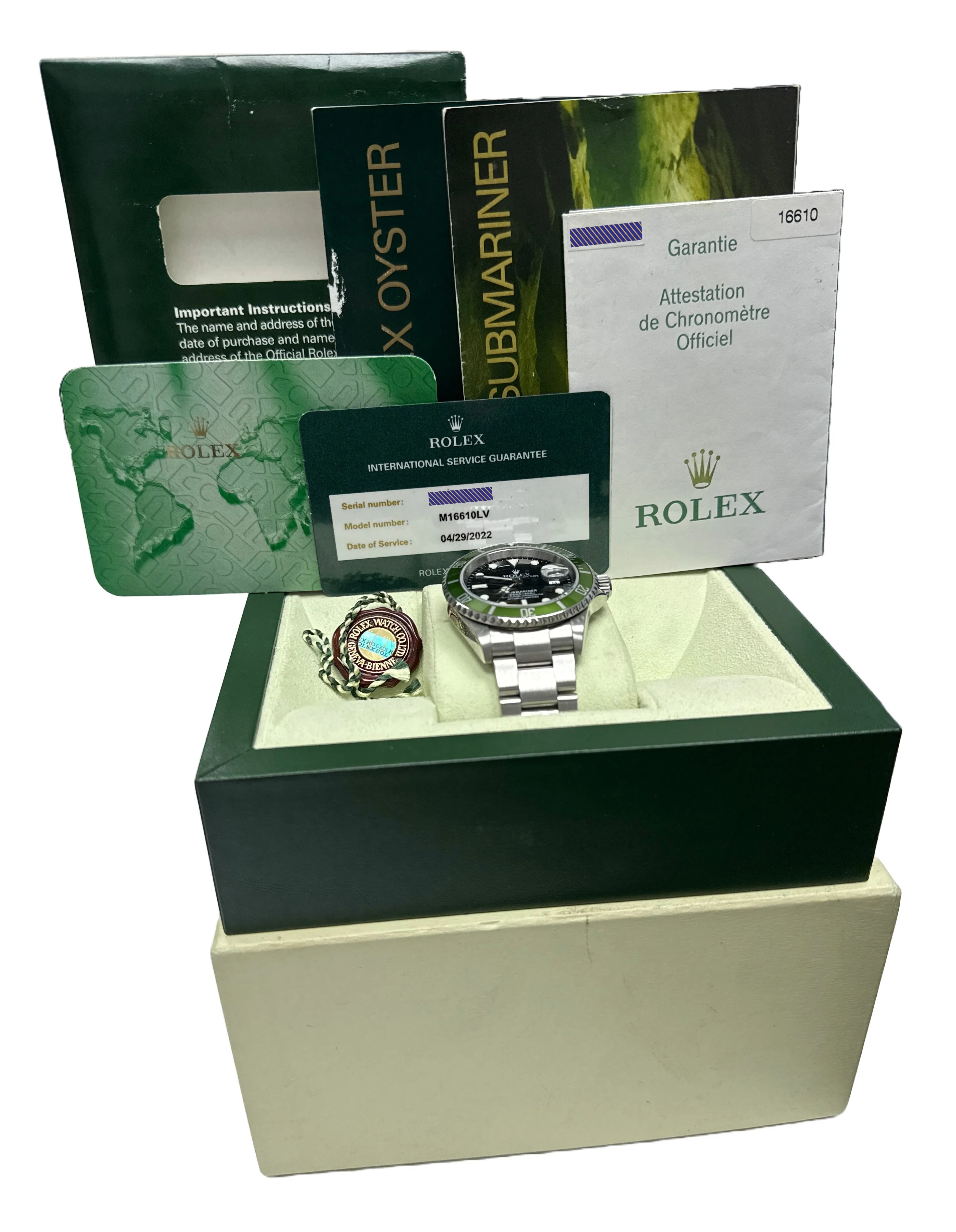 2022 RSC PAPERS Rolex Submariner Date KERMIT Green Steel 40mm 16610 Watch BOX