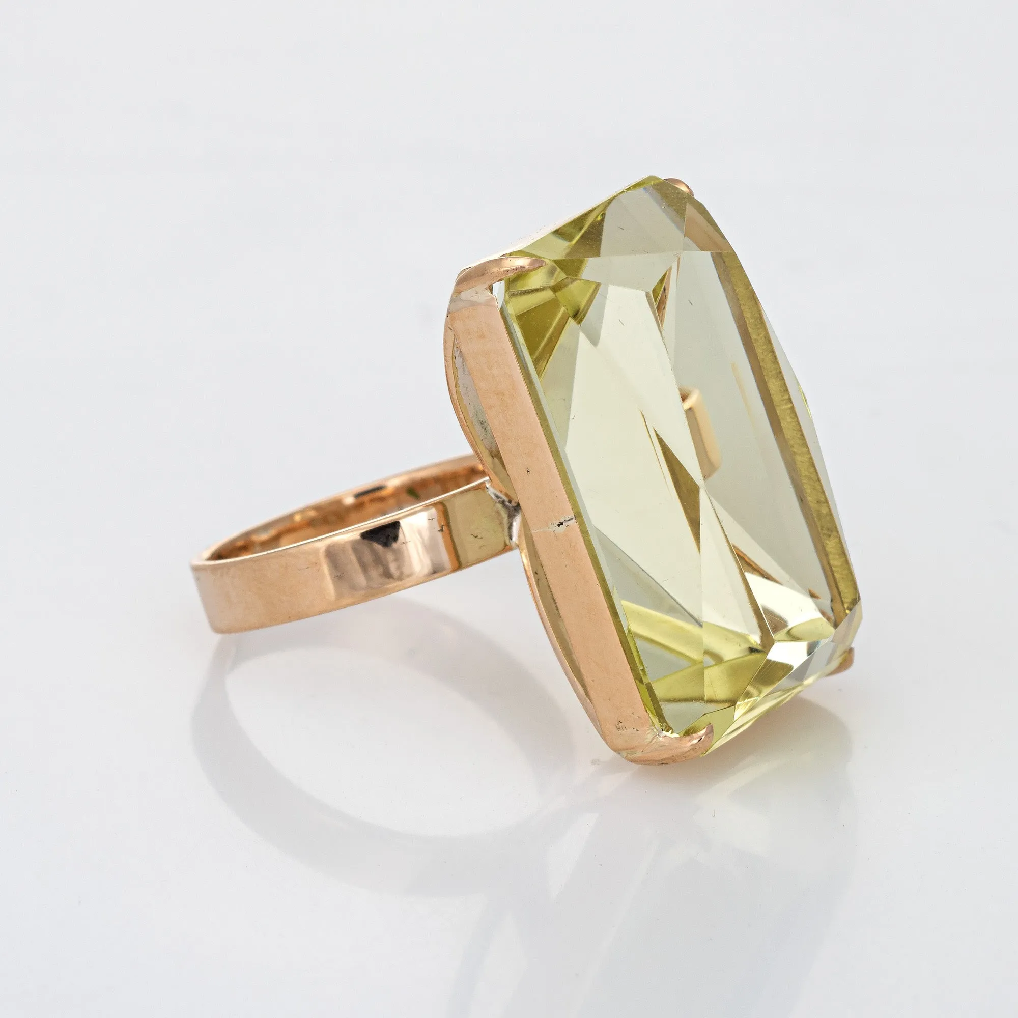 20ct Lemon Quartz Cocktail Ring Vintage 14k Yellow Gold Estate Fine Jewelry
