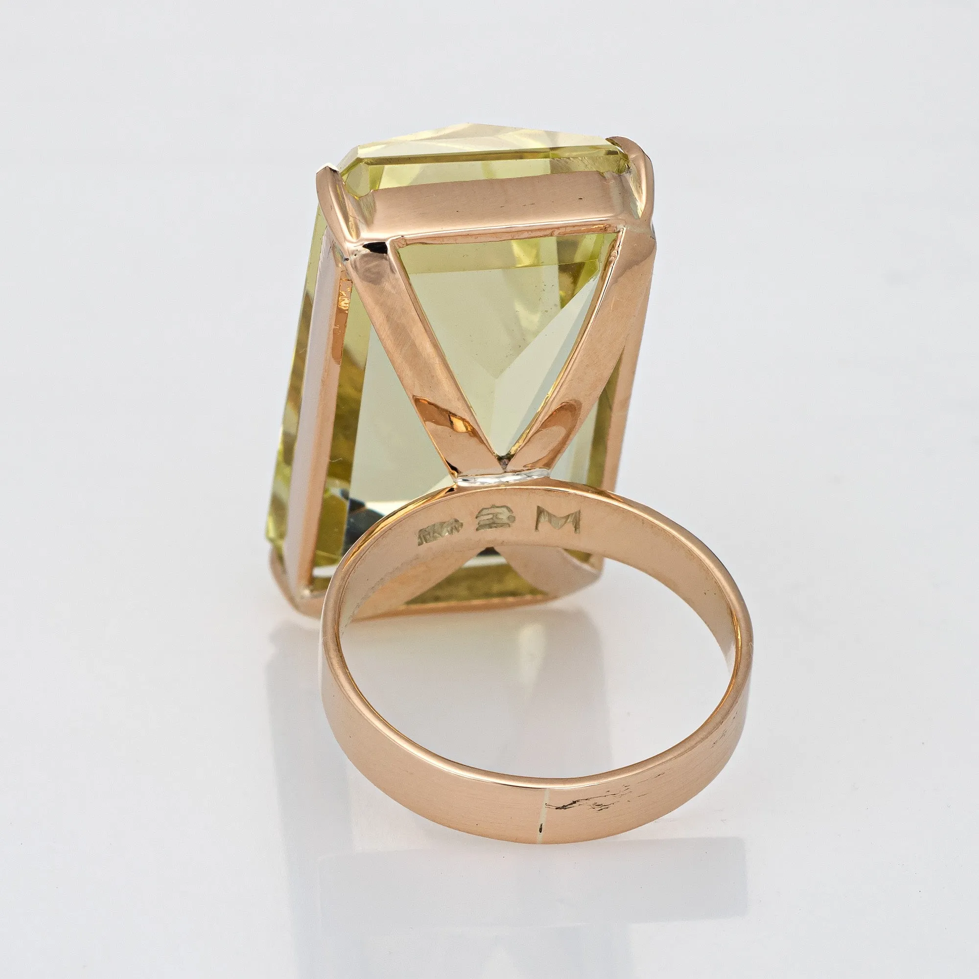 20ct Lemon Quartz Cocktail Ring Vintage 14k Yellow Gold Estate Fine Jewelry