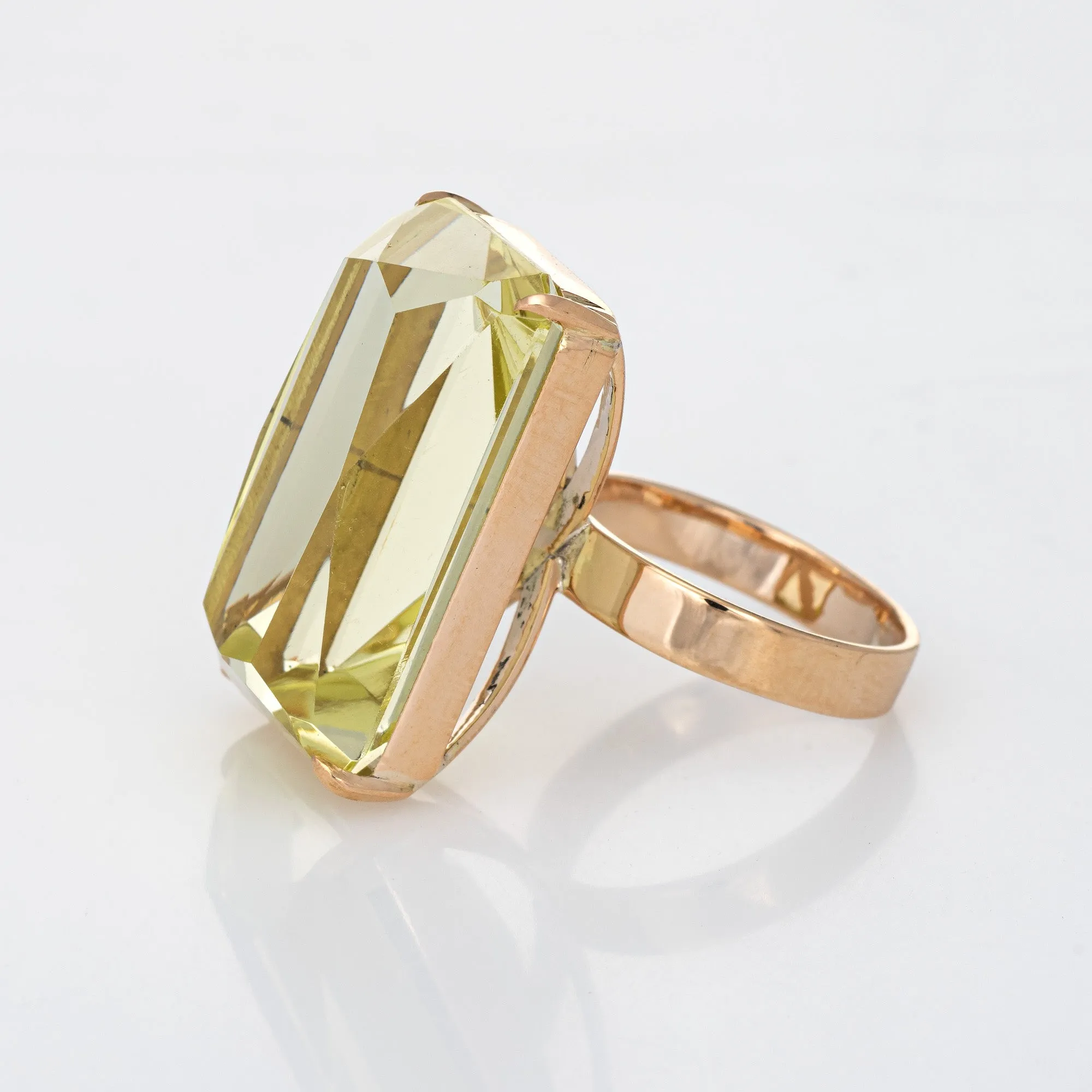 20ct Lemon Quartz Cocktail Ring Vintage 14k Yellow Gold Estate Fine Jewelry