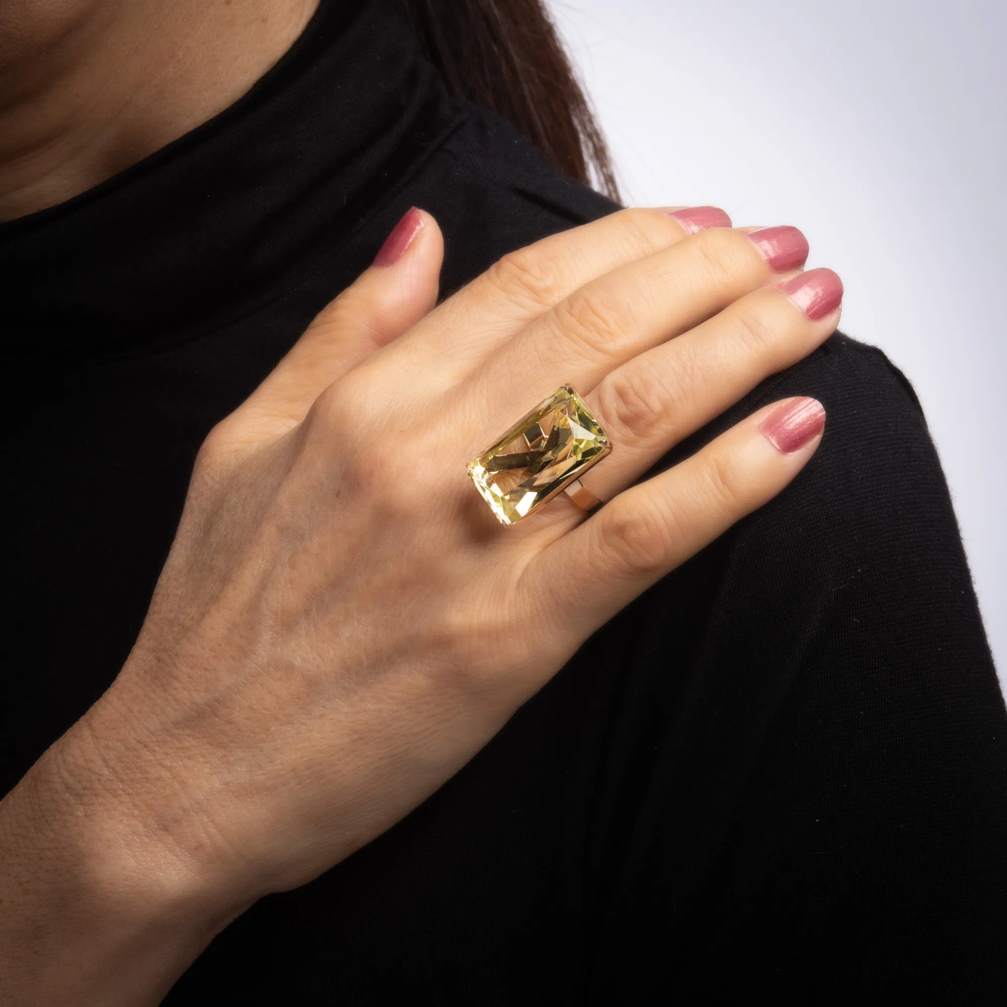20ct Lemon Quartz Cocktail Ring Vintage 14k Yellow Gold Estate Fine Jewelry