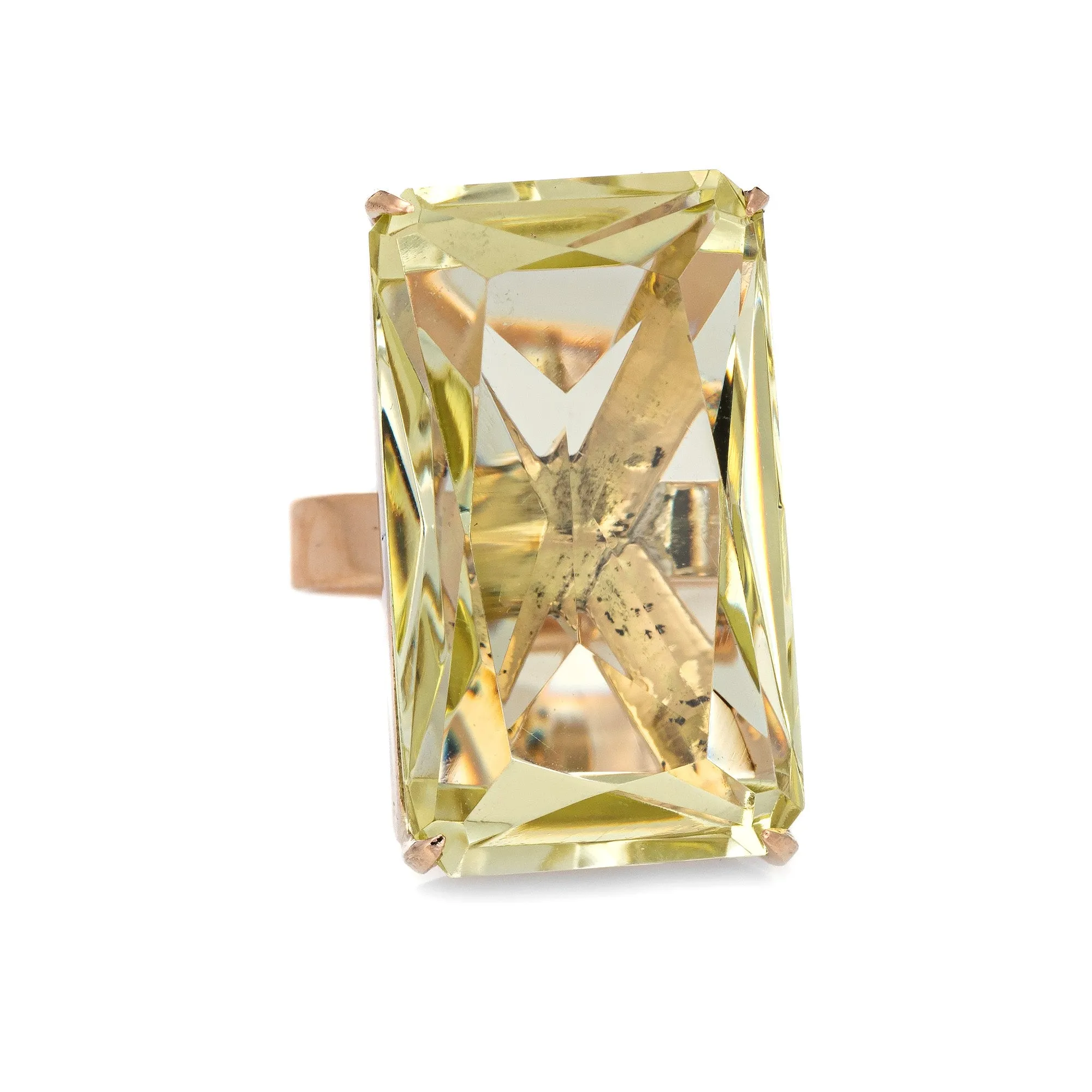 20ct Lemon Quartz Cocktail Ring Vintage 14k Yellow Gold Estate Fine Jewelry