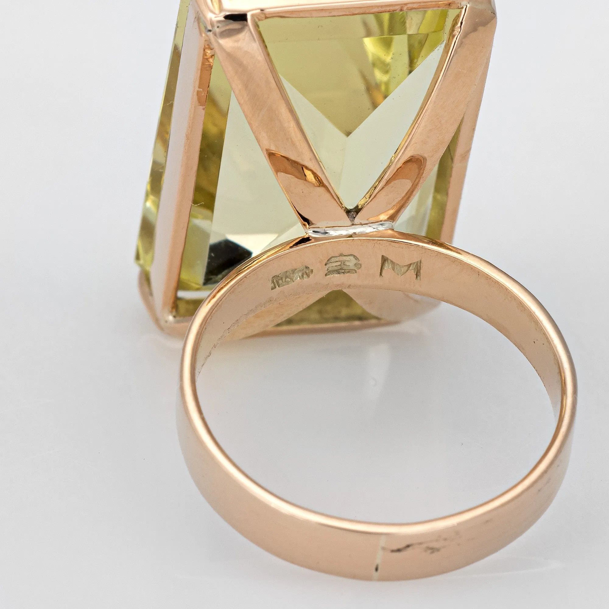 20ct Lemon Quartz Cocktail Ring Vintage 14k Yellow Gold Estate Fine Jewelry