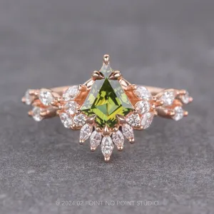 2.10 Carat Green Kite Sapphire and Diamond Engagement Ring, Quinnie Setting, 14k Rose Gold