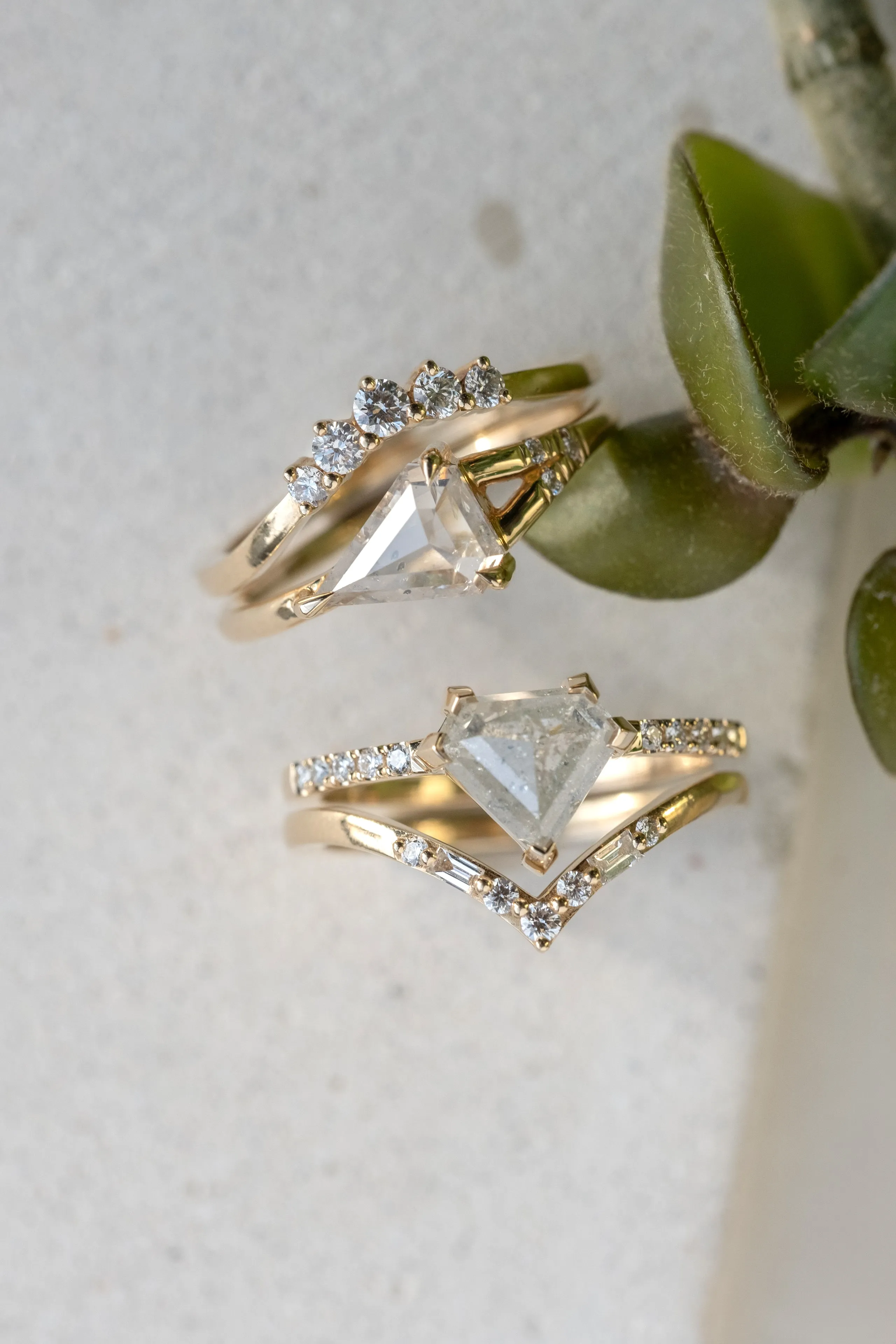 2.10 Carat Icy White Shield Diamond Engagement Ring, Sirena Setting, 14K Yellow Gold