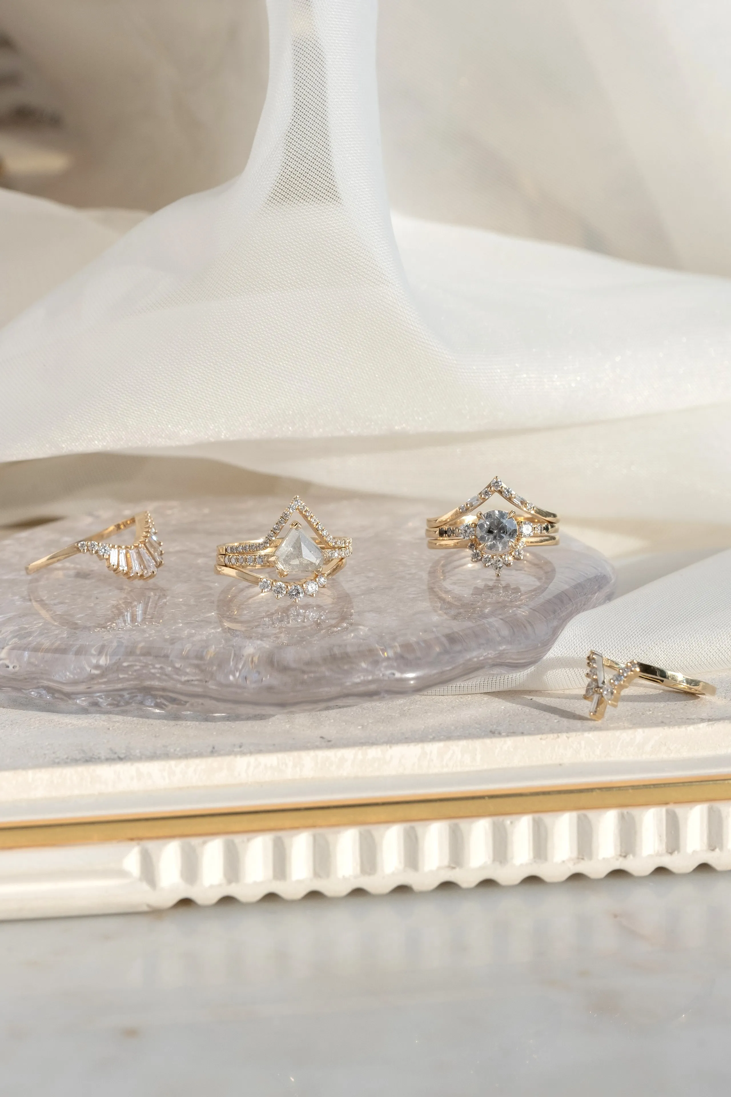 2.10 Carat Icy White Shield Diamond Engagement Ring, Sirena Setting, 14K Yellow Gold