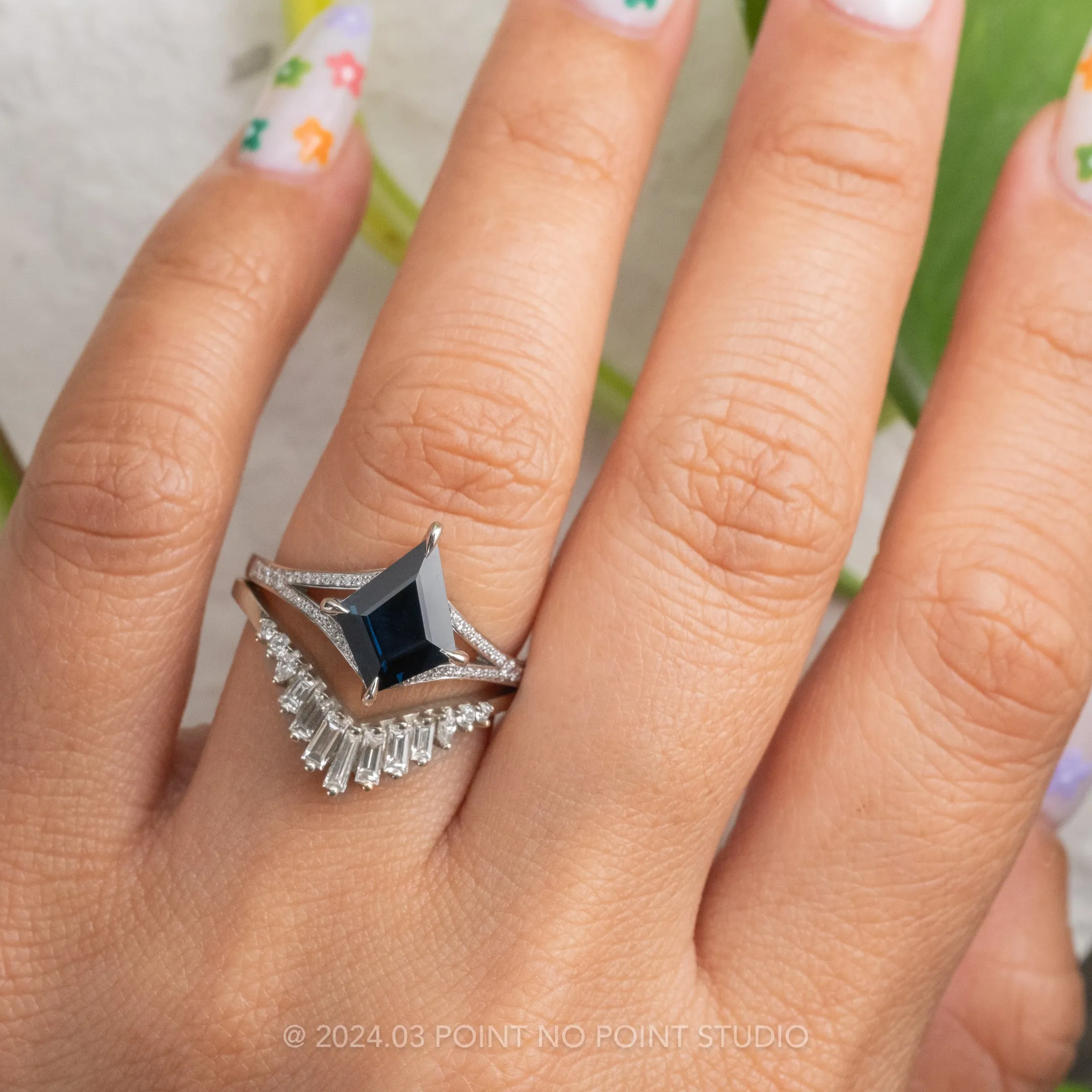 2.12 Carat Blue Kite Sapphire and Diamond Engagement Ring, River Setting, Platinum