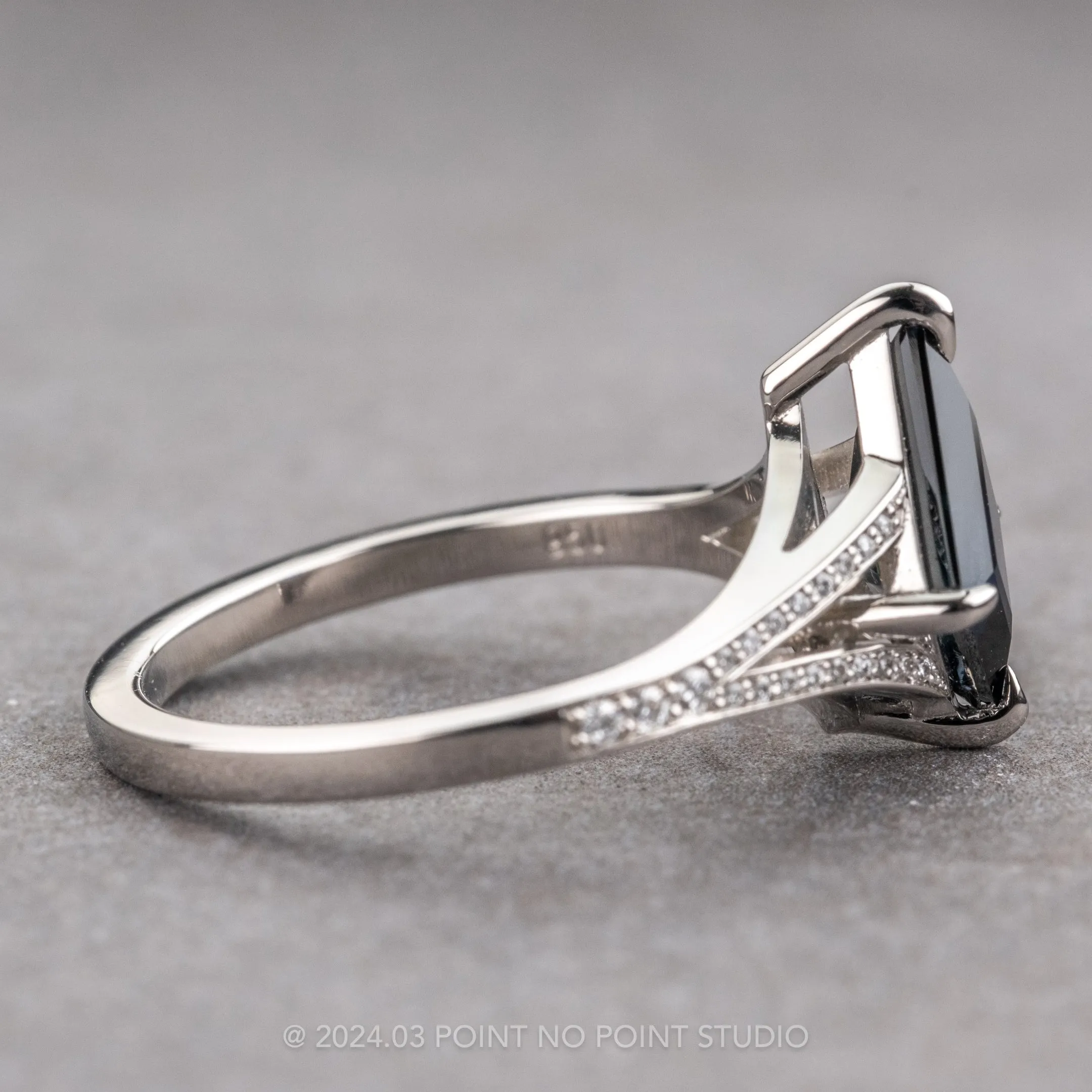2.12 Carat Blue Kite Sapphire and Diamond Engagement Ring, River Setting, Platinum