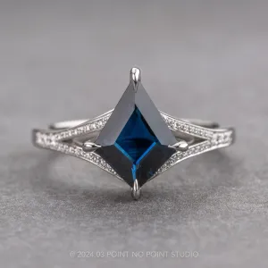 2.12 Carat Blue Kite Sapphire and Diamond Engagement Ring, River Setting, Platinum