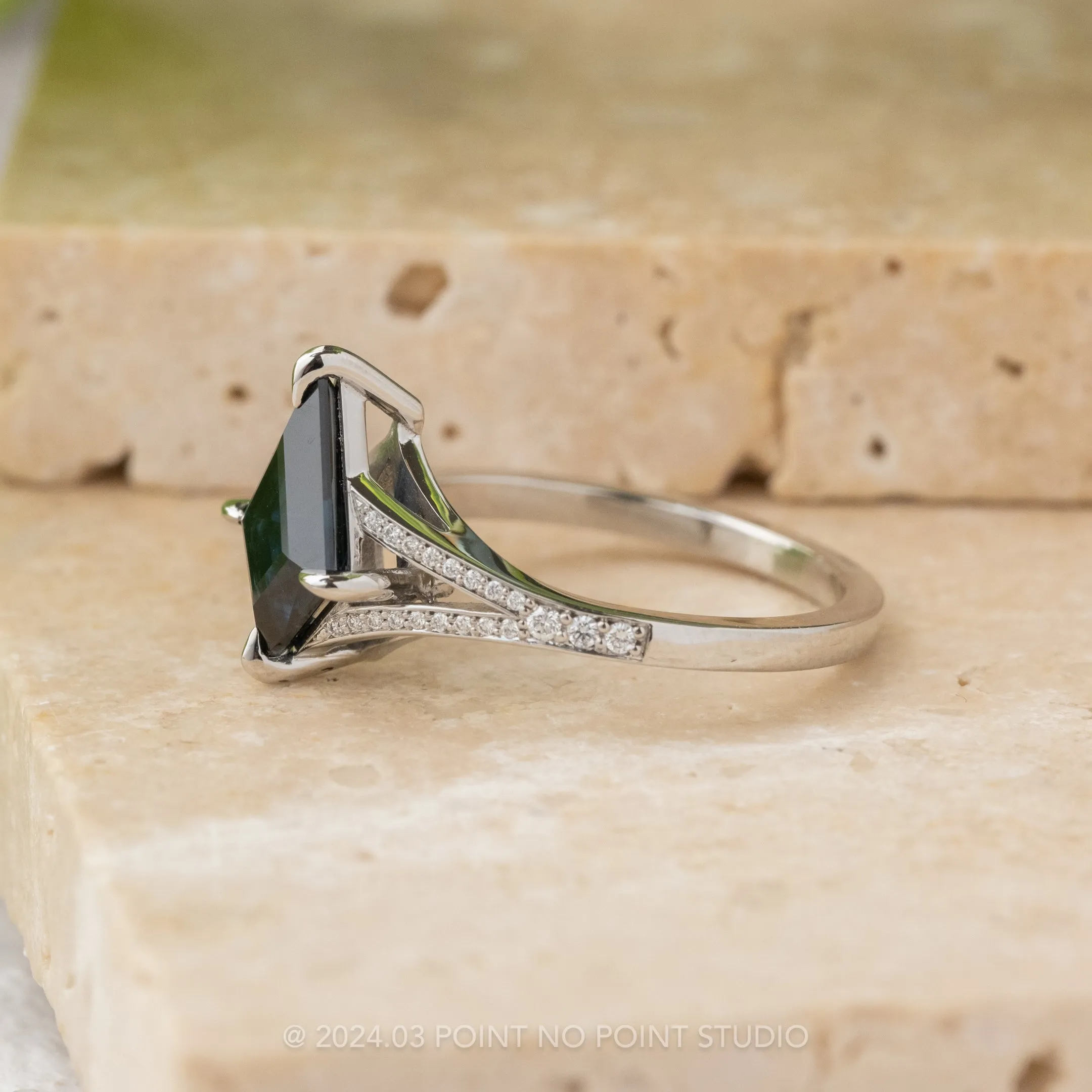 2.12 Carat Blue Kite Sapphire and Diamond Engagement Ring, River Setting, Platinum