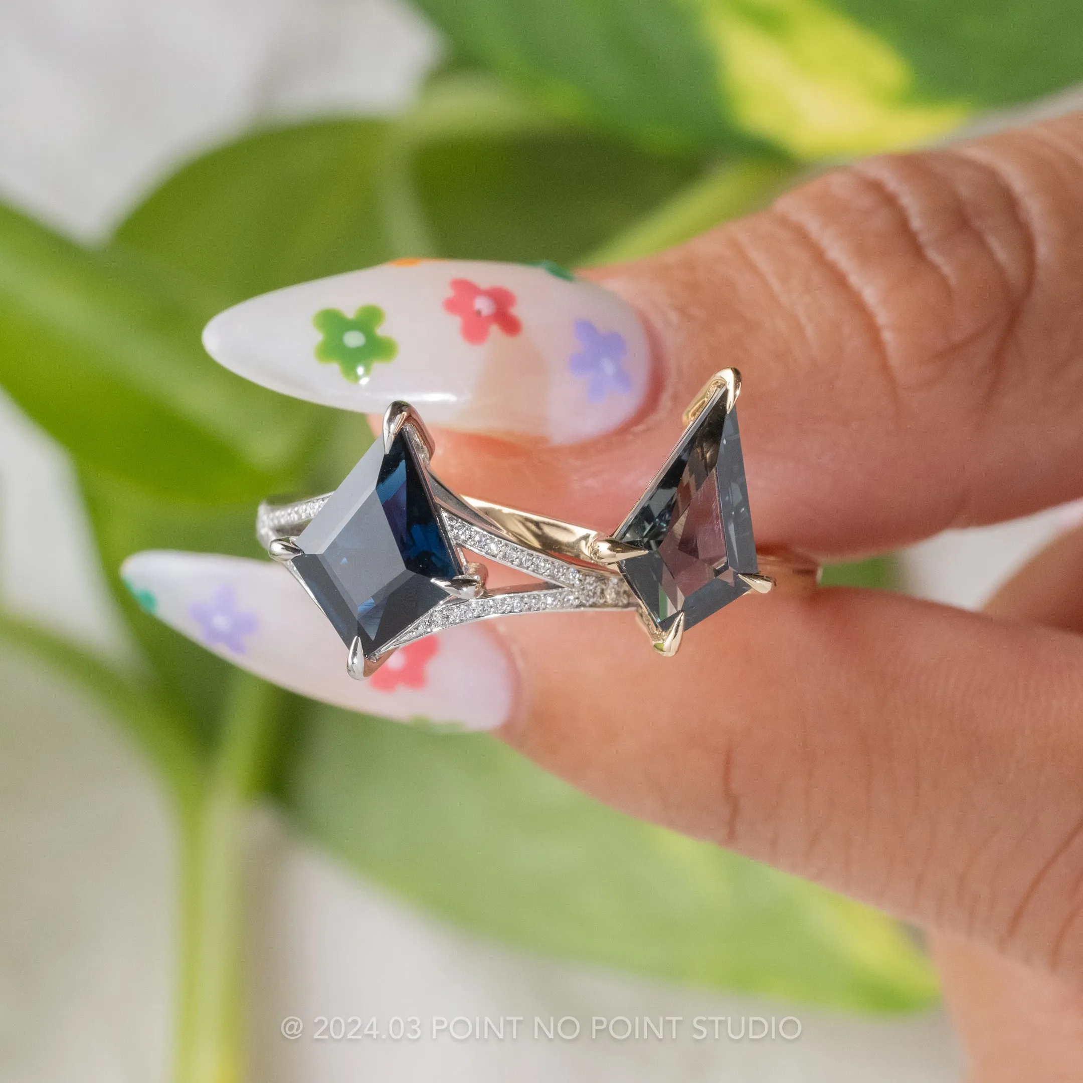 2.12 Carat Blue Kite Sapphire and Diamond Engagement Ring, River Setting, Platinum