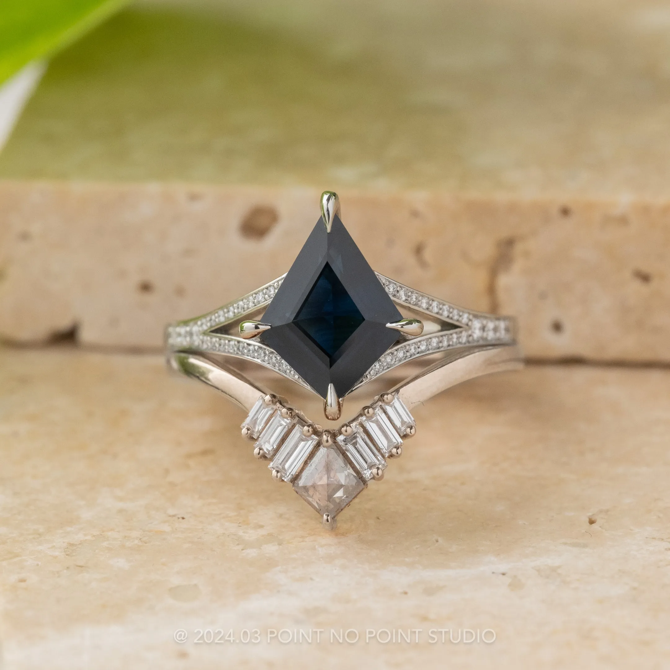 2.12 Carat Blue Kite Sapphire and Diamond Engagement Ring, River Setting, Platinum