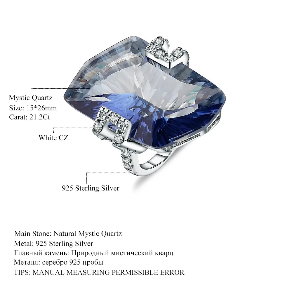 21.20Ct Natural Iolite Blue Mystic Quartz Cocktail Ring 925 Sterling Silver