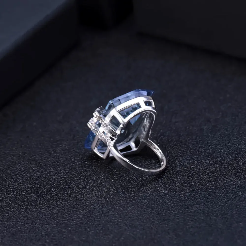 21.20Ct Natural Iolite Blue Mystic Quartz Cocktail Ring 925 Sterling Silver