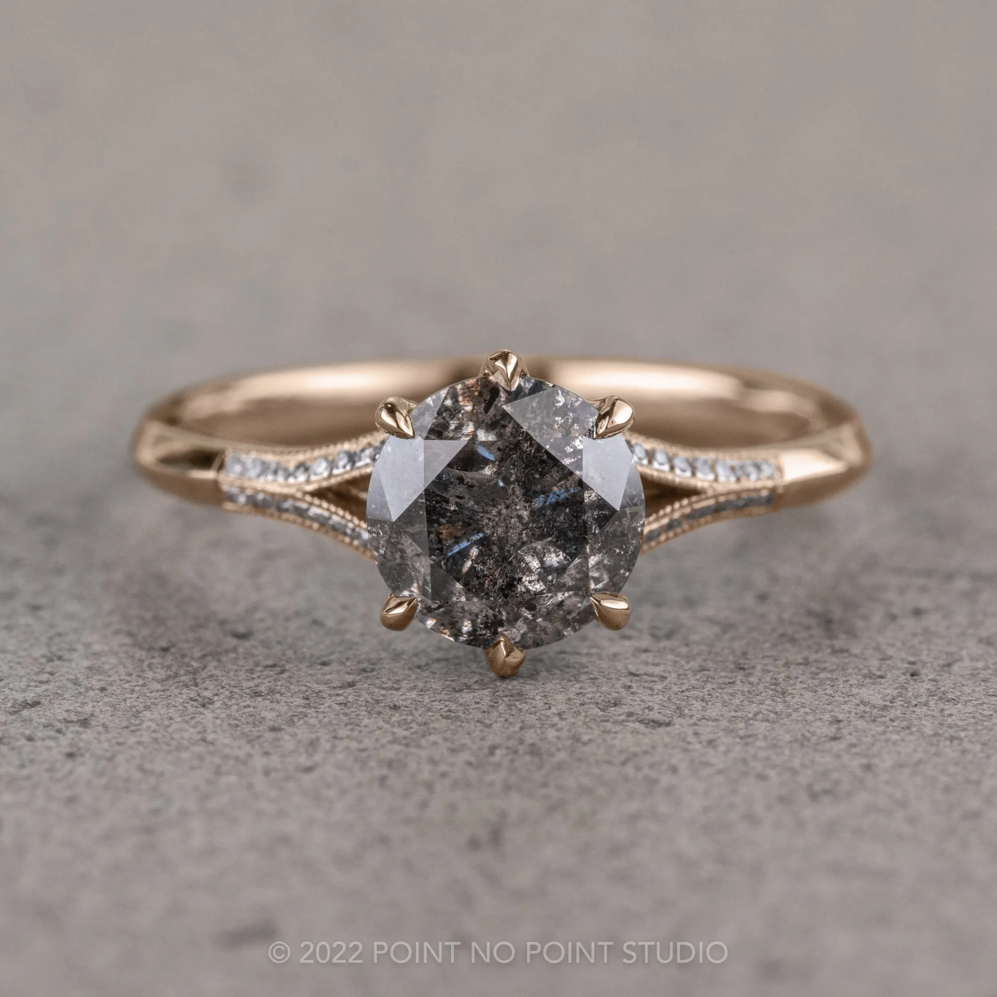2.13 Carat Salt and Pepper Diamond Engagement Ring, Mackenzie Setting, 14k Rose Gold