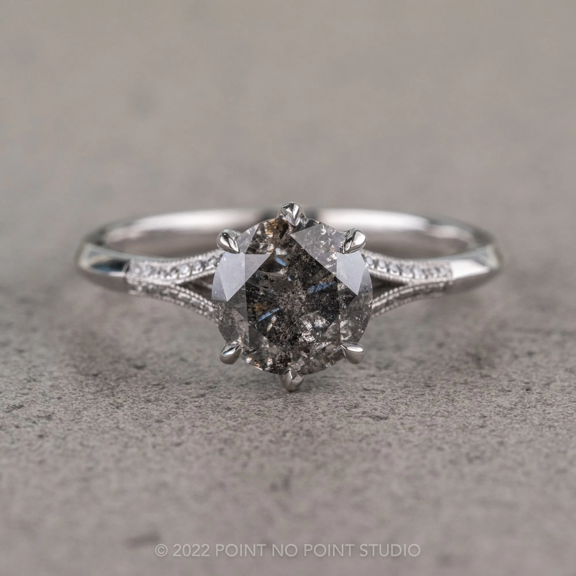 2.13 Carat Salt and Pepper Diamond Engagement Ring, Mackenzie Setting, 14k White Gold