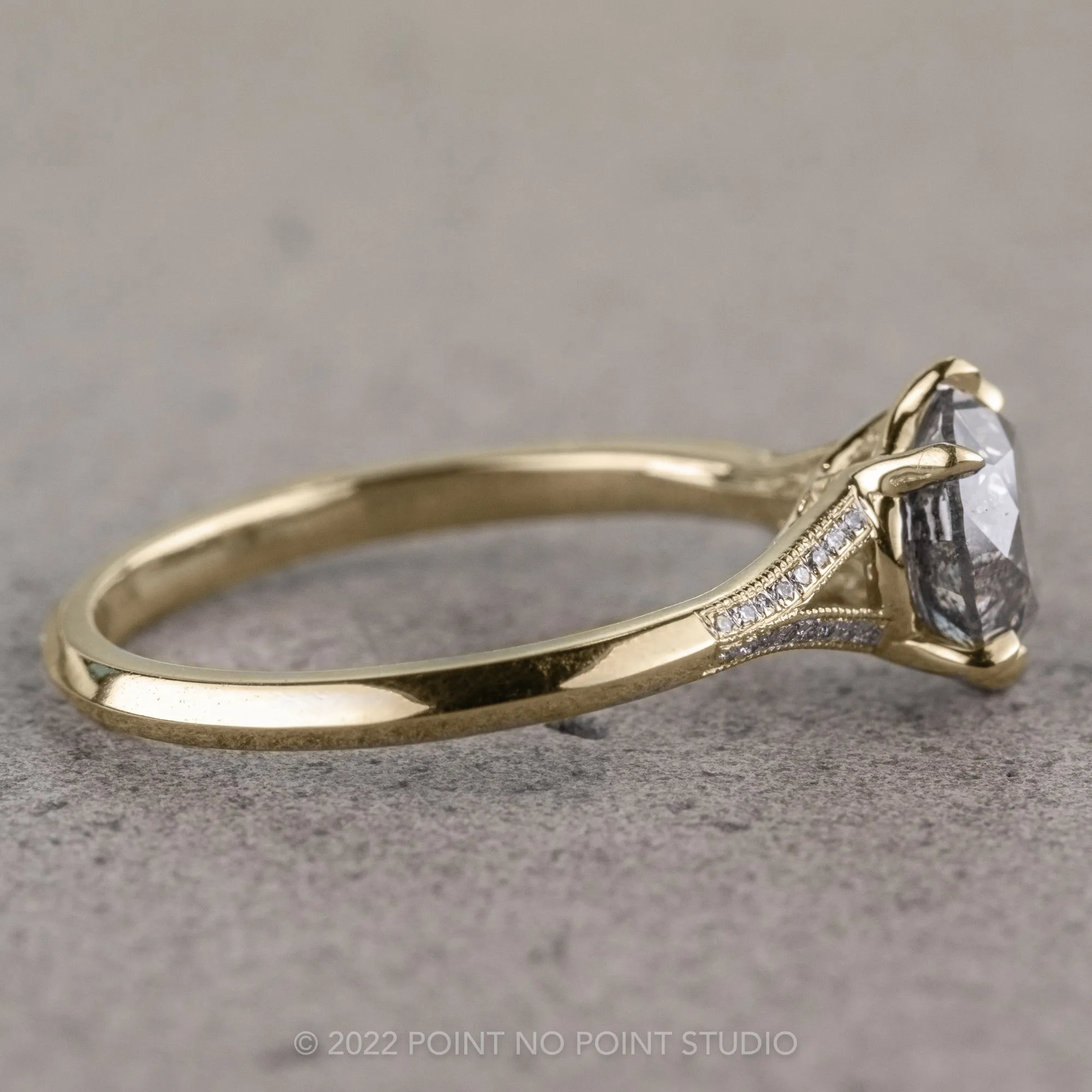 2.13 Carat Salt and Pepper Diamond Engagement Ring, Mackenzie Setting, 14k Yellow Gold