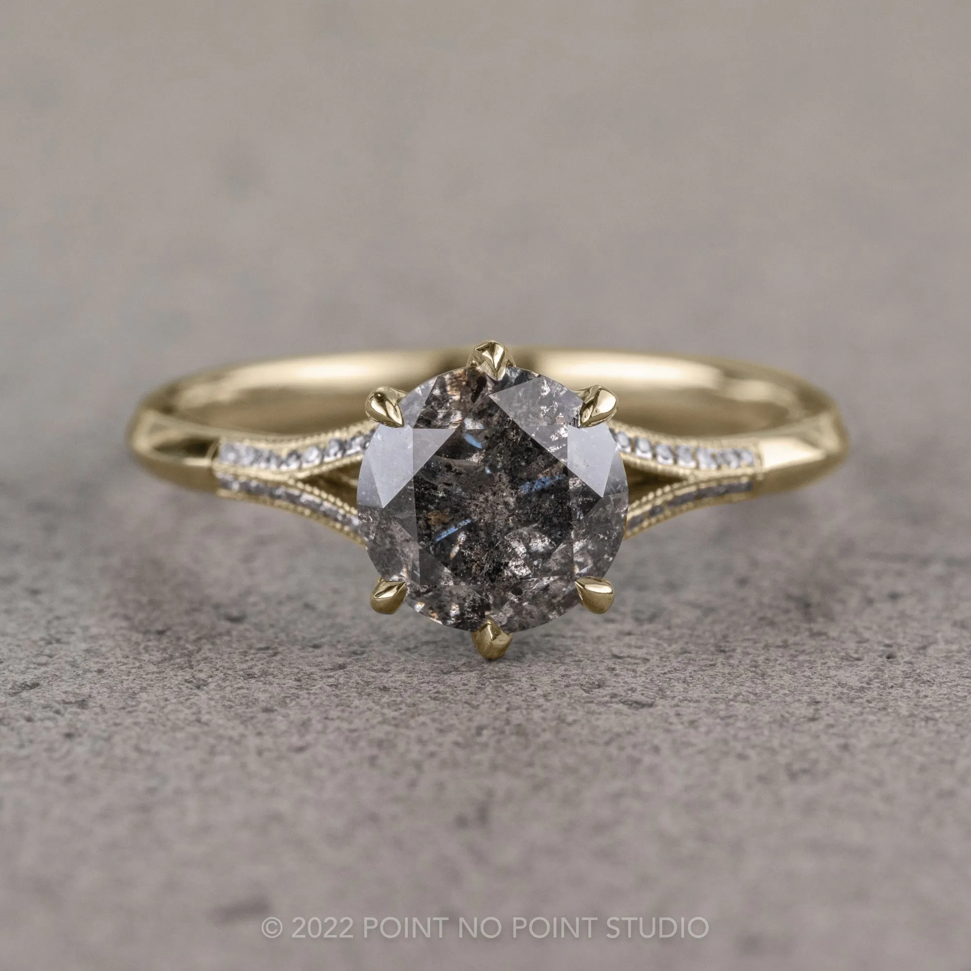2.13 Carat Salt and Pepper Diamond Engagement Ring, Mackenzie Setting, 14k Yellow Gold