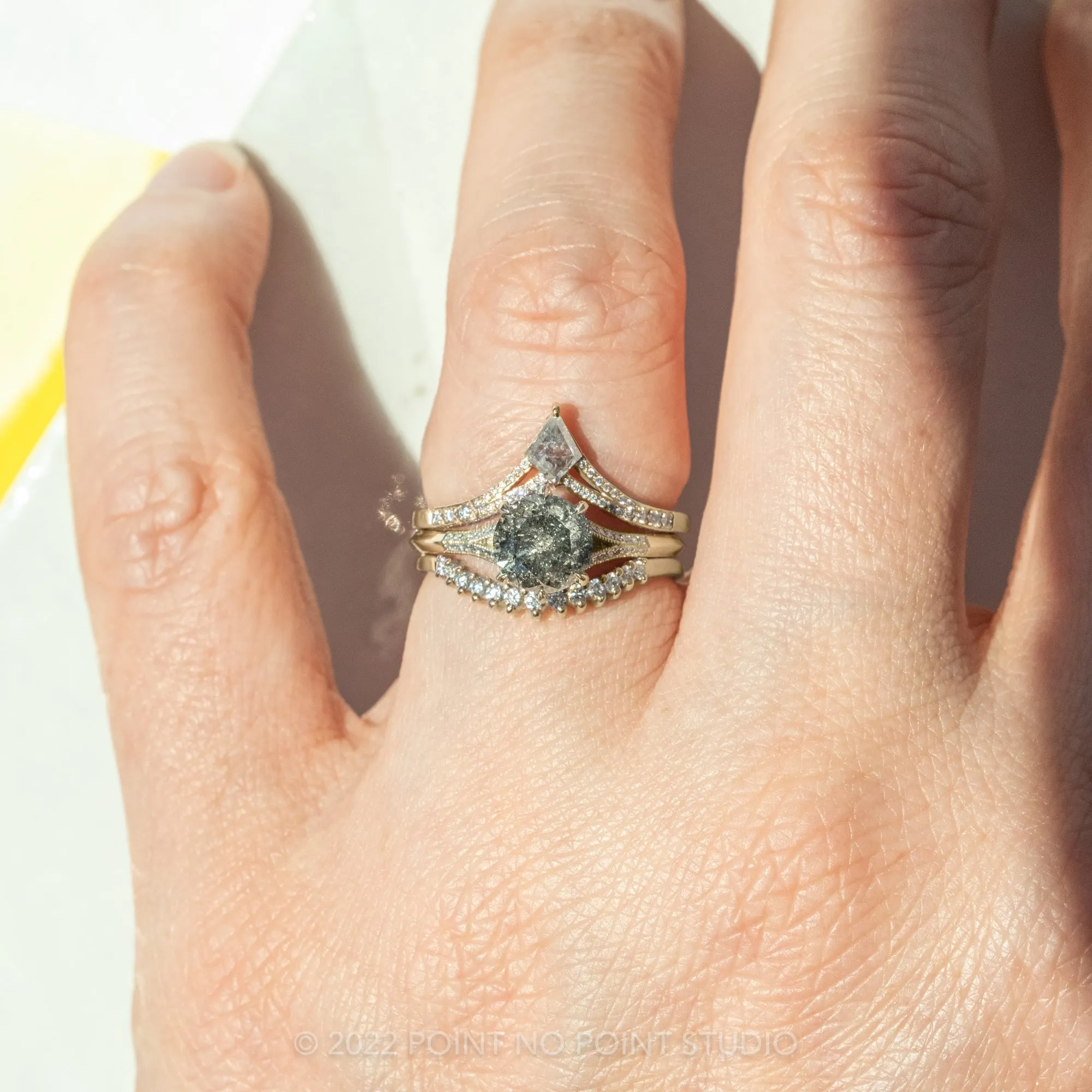 2.13 Carat Salt and Pepper Diamond Engagement Ring, Mackenzie Setting, 14k Yellow Gold