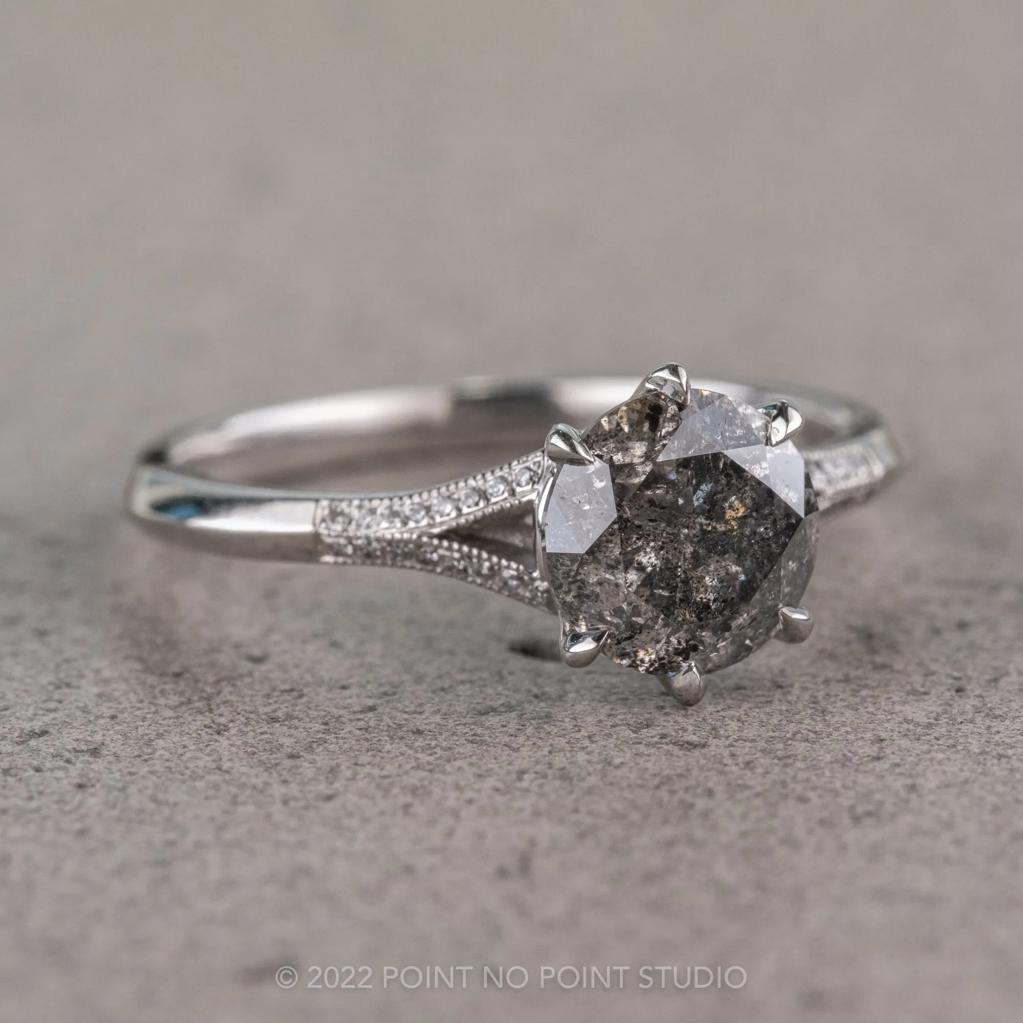 2.13 Carat Salt and Pepper Diamond Engagement Ring, Mackenzie Setting, Platinum