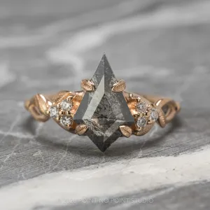 2.16 Carat Black Speckled Kite Diamond Engagement Ring, Quinn Setting, 14K Rose Gold