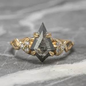 2.16 Carat Black Speckled Kite Diamond Engagement Ring, Quinn Setting, 14K Yellow Gold
