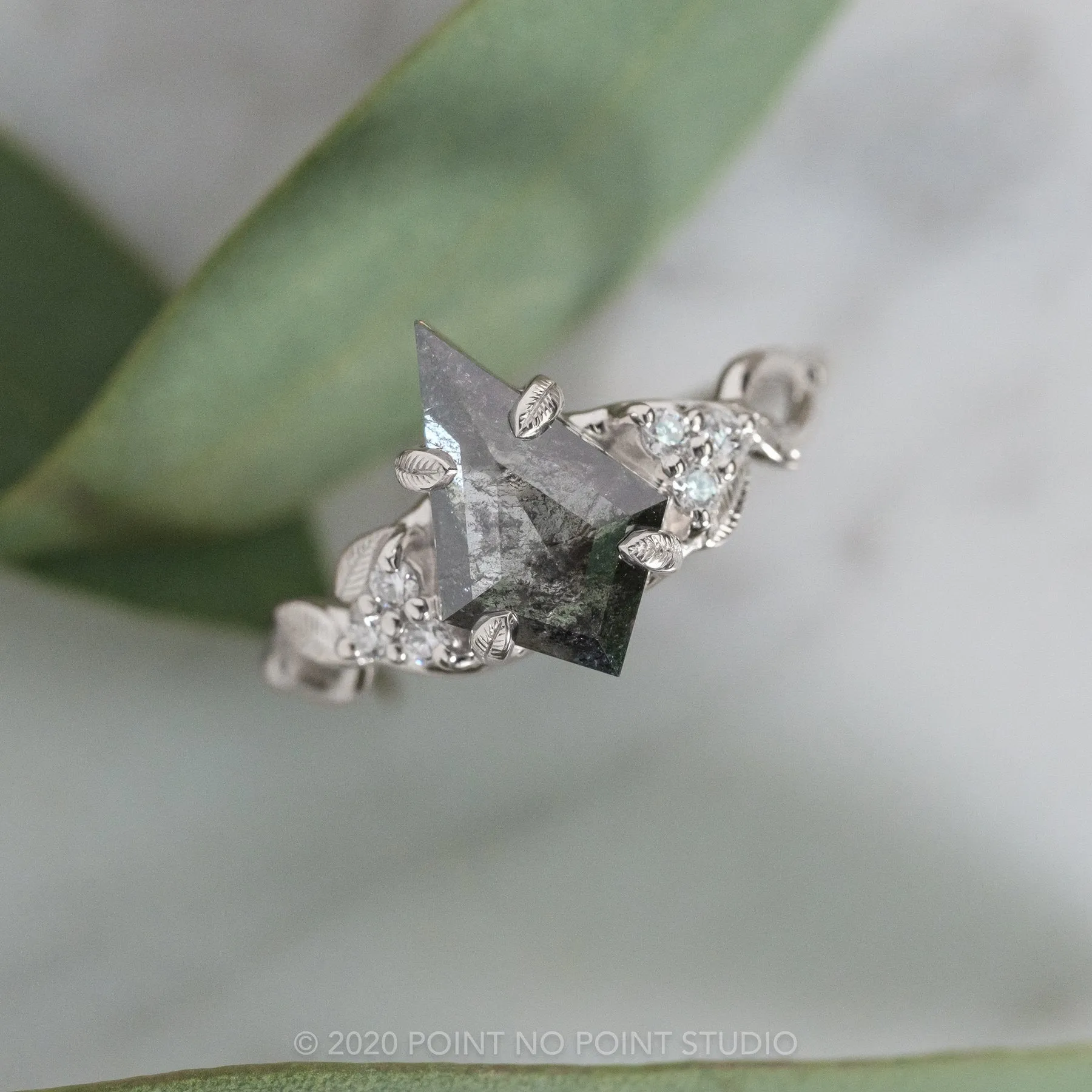 2.16 Carat Black Speckled Kite Diamond Engagement Ring, Quinn Setting, Platinum