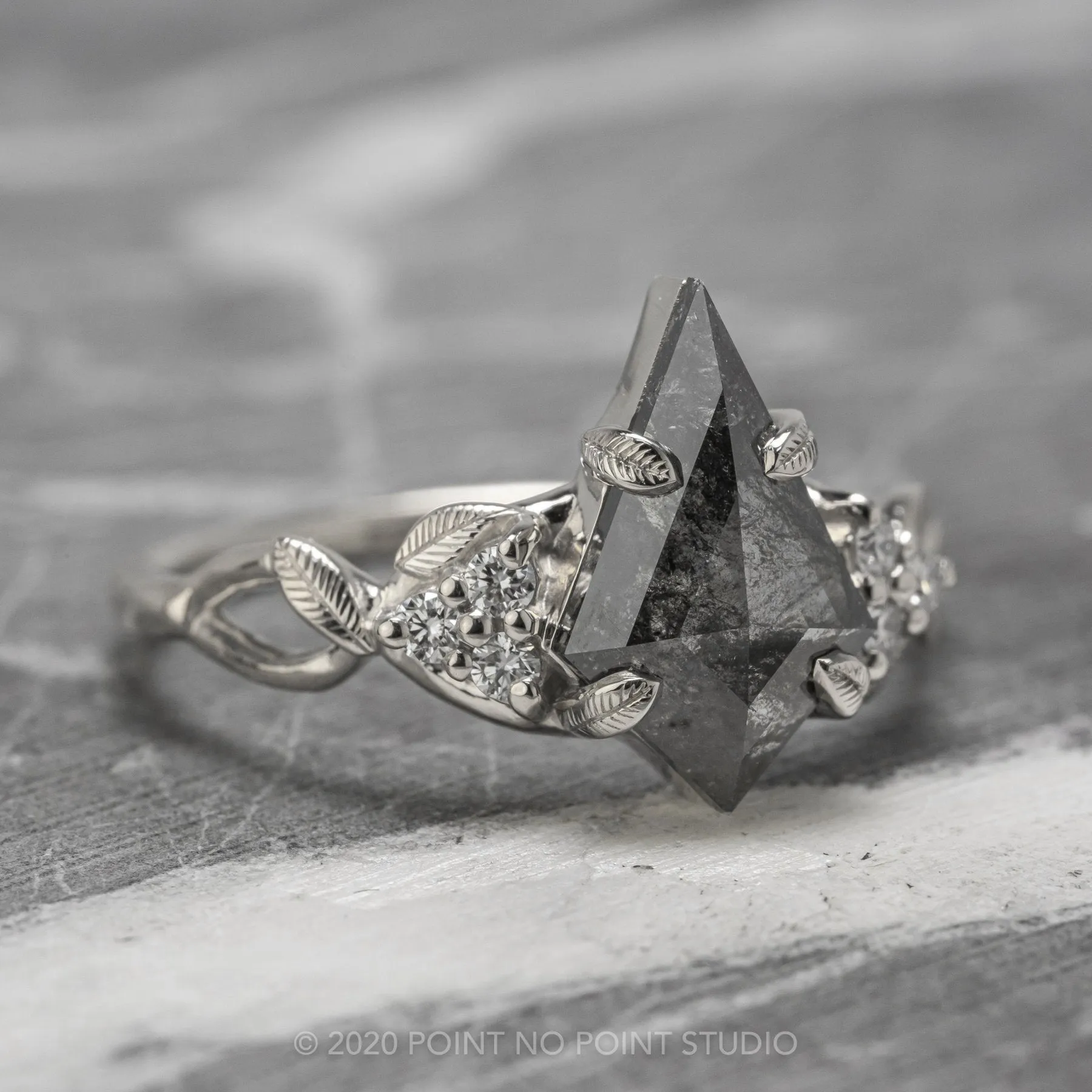 2.16 Carat Black Speckled Kite Diamond Engagement Ring, Quinn Setting, Platinum