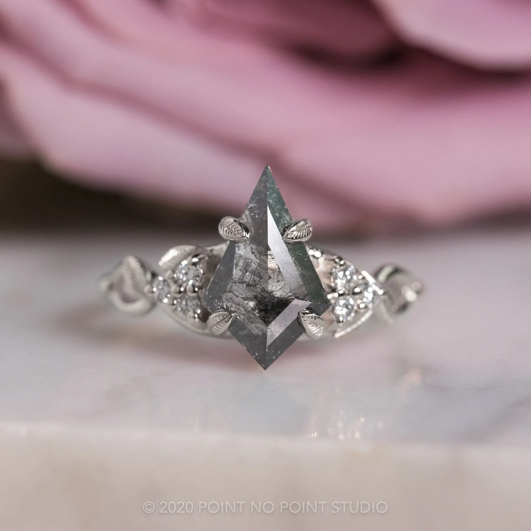 2.16 Carat Black Speckled Kite Diamond Engagement Ring, Quinn Setting, Platinum